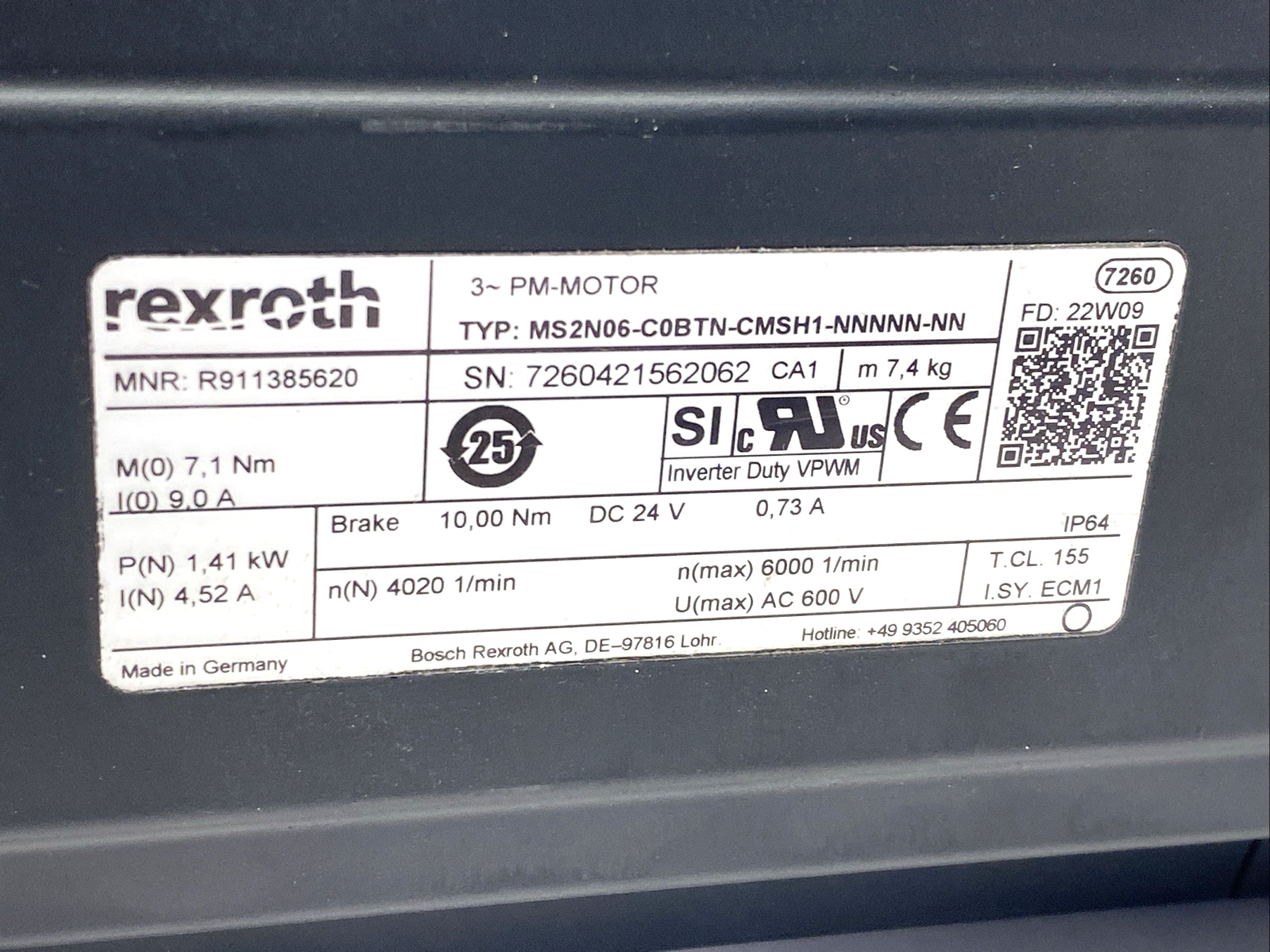 R911385620, MS2N06-C0BTN-CMSH1-NNNNN-NN | Bosch Rexroth R911385620 Servomotor 3-PM, Neugart 100656825 Planetary Gearbox - Used - Maverick Industrial Sales