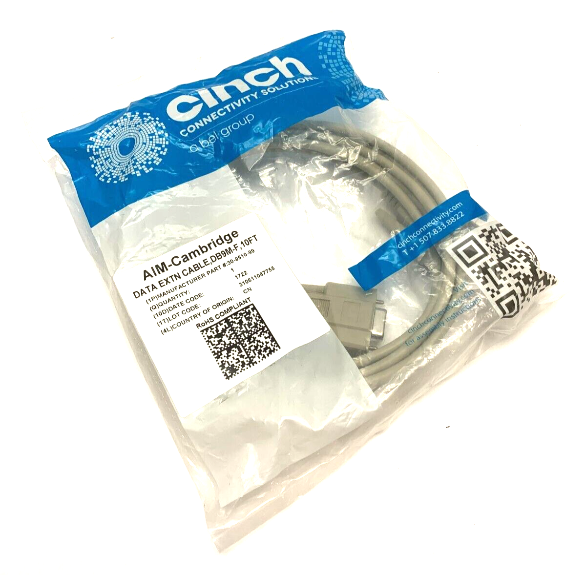 Cinch 30-9510-99 Data Extension Cable DB9M-F 10ft - Maverick Industrial Sales