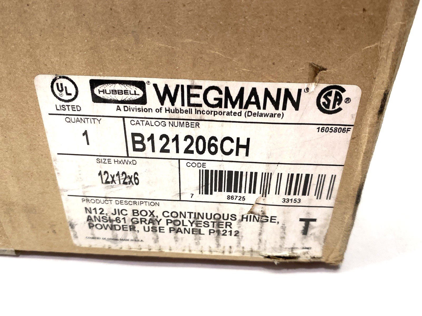 Hubbell Wiegmann B121206CH N12 JIC Continuous Hinge 12X12X6 Carbon Steel - Gray - Maverick Industrial Sales
