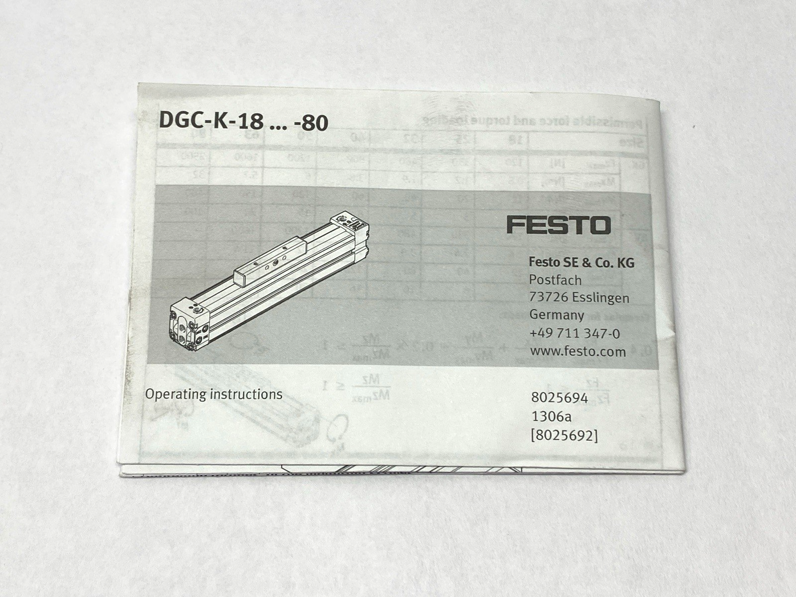Festo DGC-K-25-650-PPV-A-GK Pneumatic Linear Drive 650mm Stroke 1312501 DAMAGED - Maverick Industrial Sales