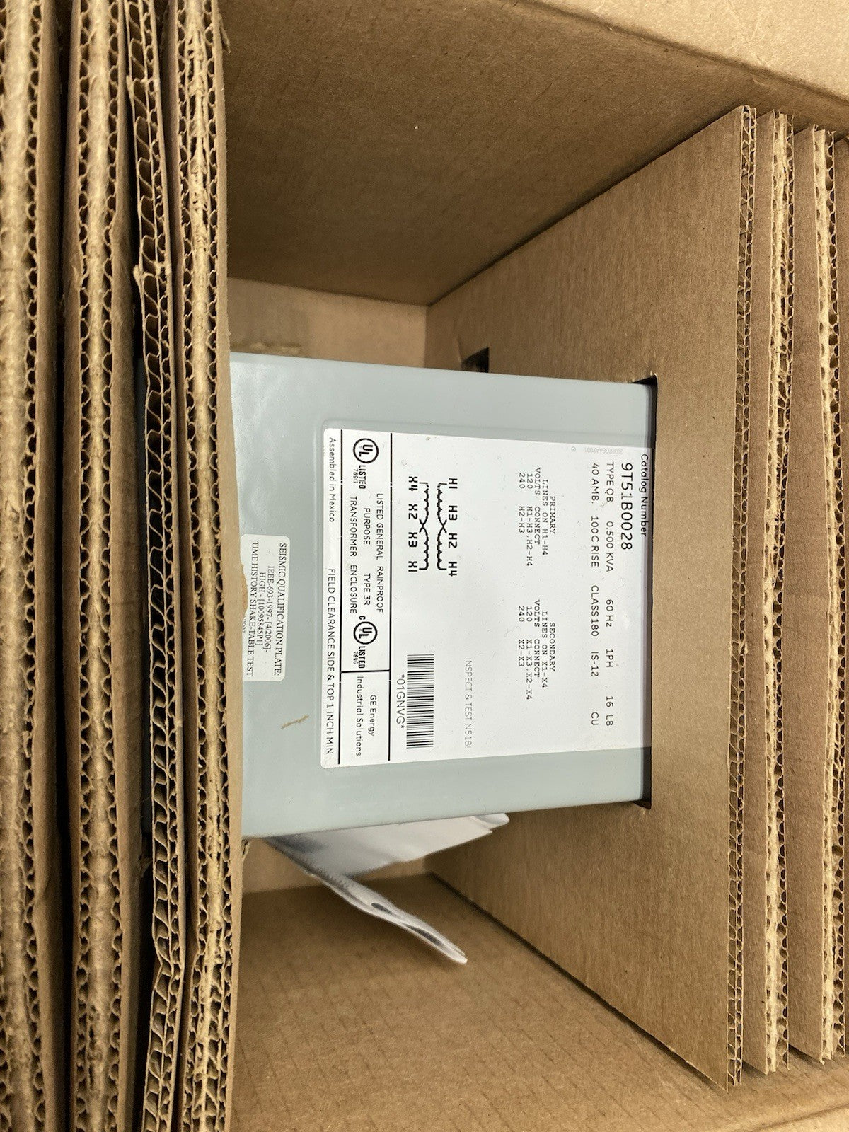 9T51B0028 | ABB General Electric Transformer 1-Phase 1C,0.5kVA,120x240-120/240 - New – Open box - Maverick Industrial Sales