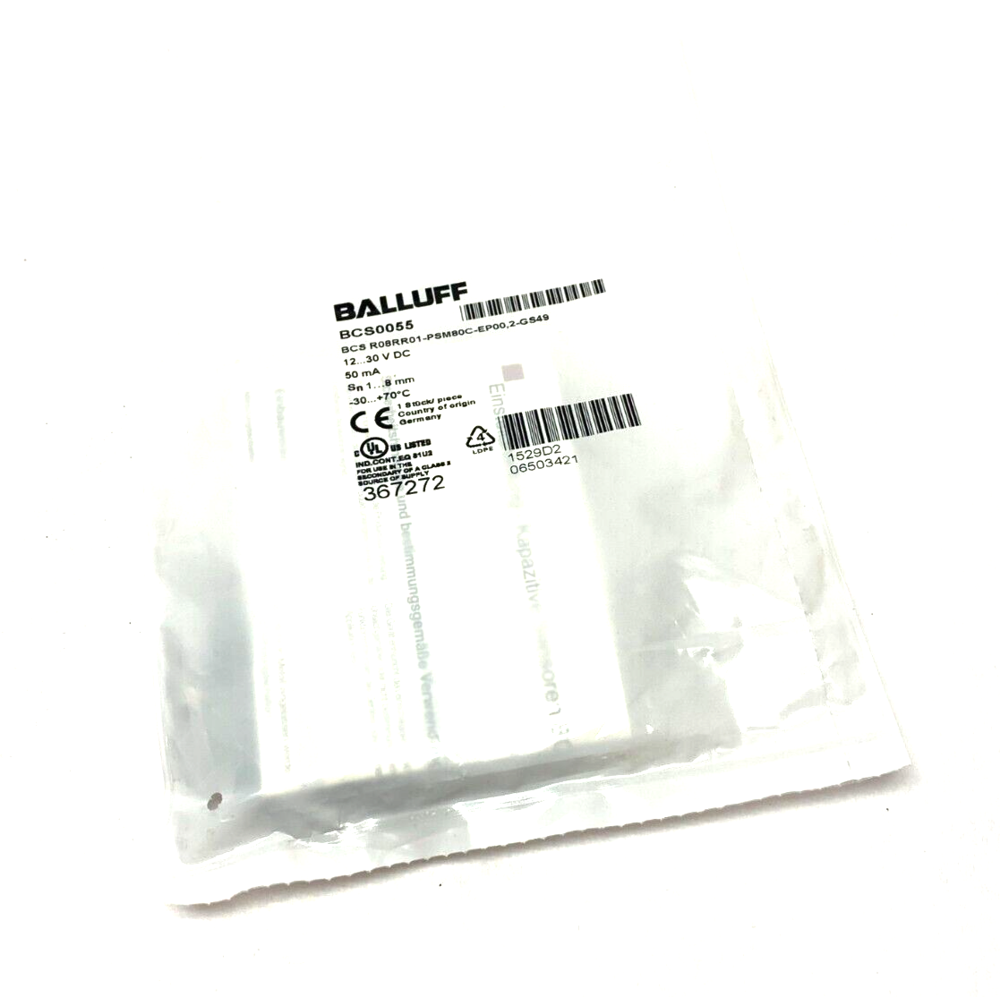 Balluff BCS0055 Flush Capacitive Proximity Sensor BCS R08RR01-PSM80C-EP00,2-GS49 - Maverick Industrial Sales