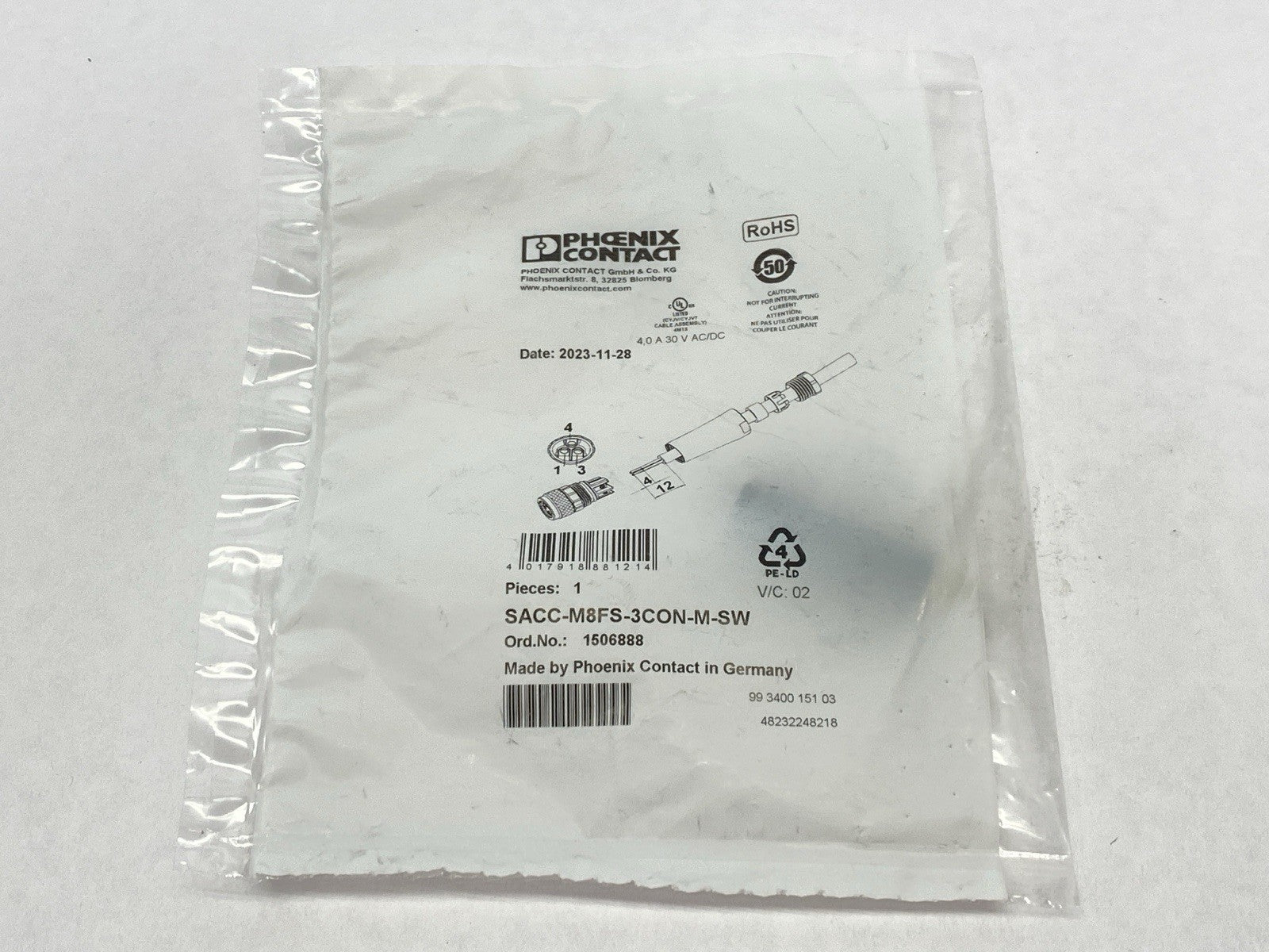 Phoenix Contact SACC-M8FS-3CON-M-SW Circular Connector M8 3-Pin 1506888 - Maverick Industrial Sales
