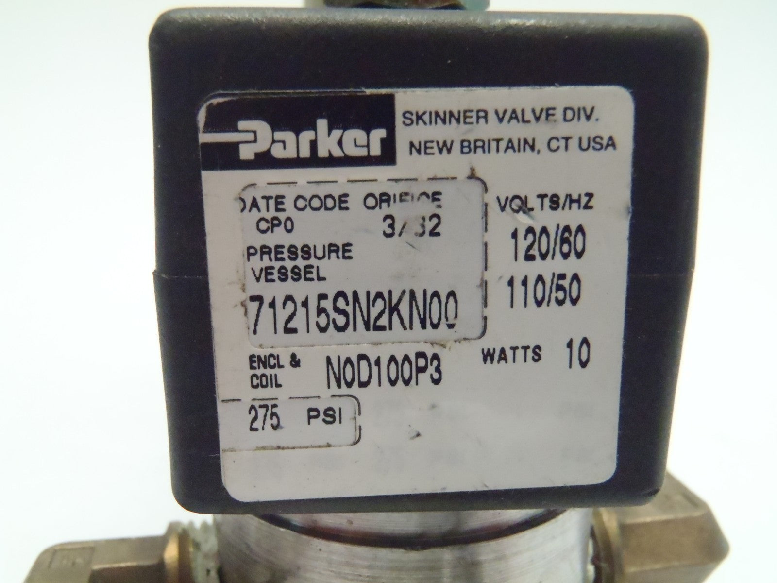 71215SN2KN00N0D100P3 | Parker Honeywell Skinner Valve Solenoid Valve 120/60 - Used - Maverick Industrial Sales