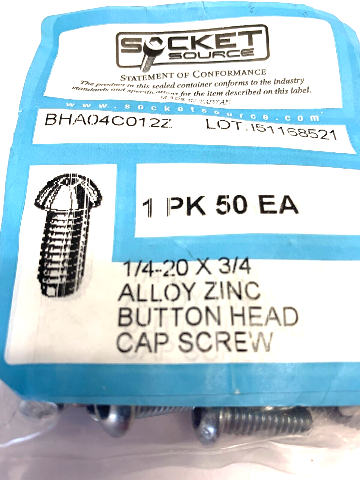 Socket Source BHA04C012Z 1/4-20 X 3/4 Alloy Zinc Button Head Cap Screw BAG OF 50 - Maverick Industrial Sales