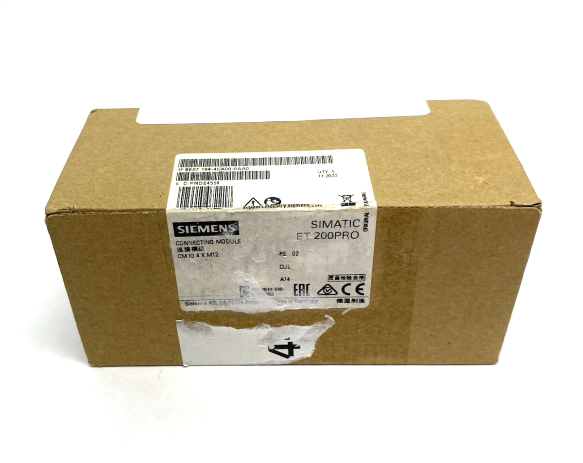 Siemens 6ES7194-4CA00-0AA0 SIMATIC DP ET 200pro Connecting Module CM IO 4 x M12 - Maverick Industrial Sales