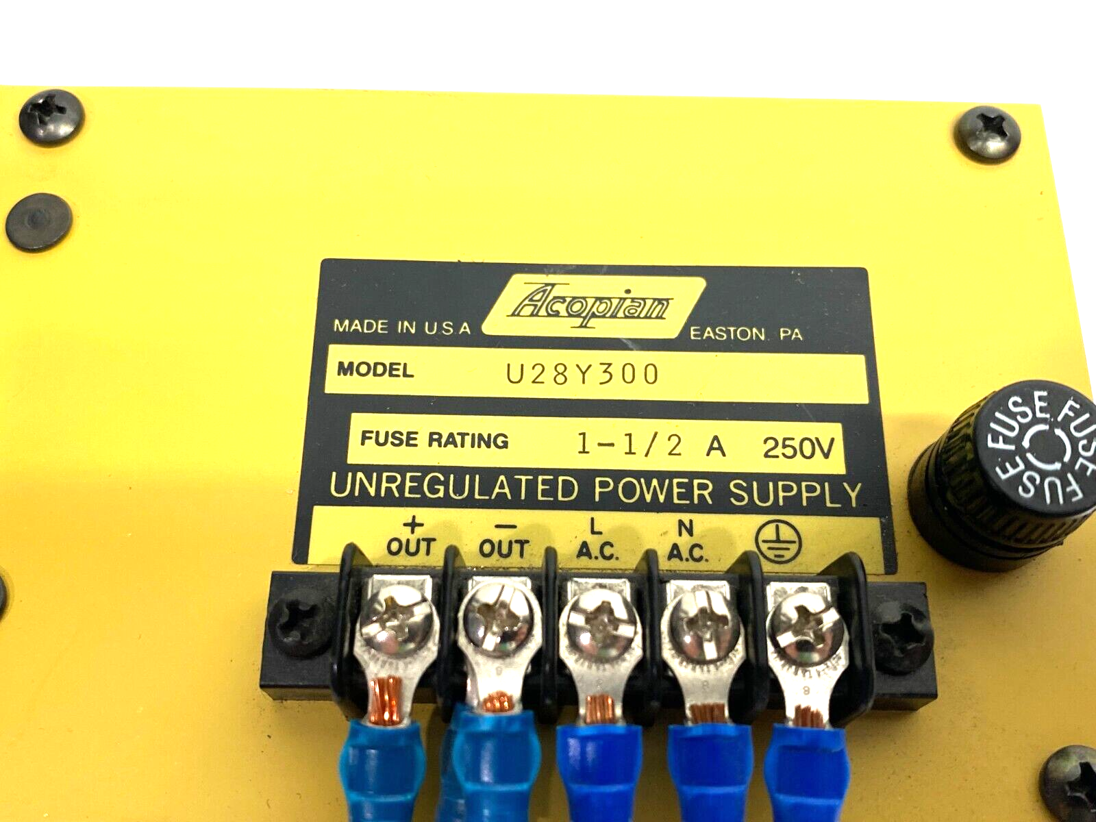 Acopian U28Y300 Unregulated Power Supply 1-1/2A 250V Fuse Rating - Maverick Industrial Sales