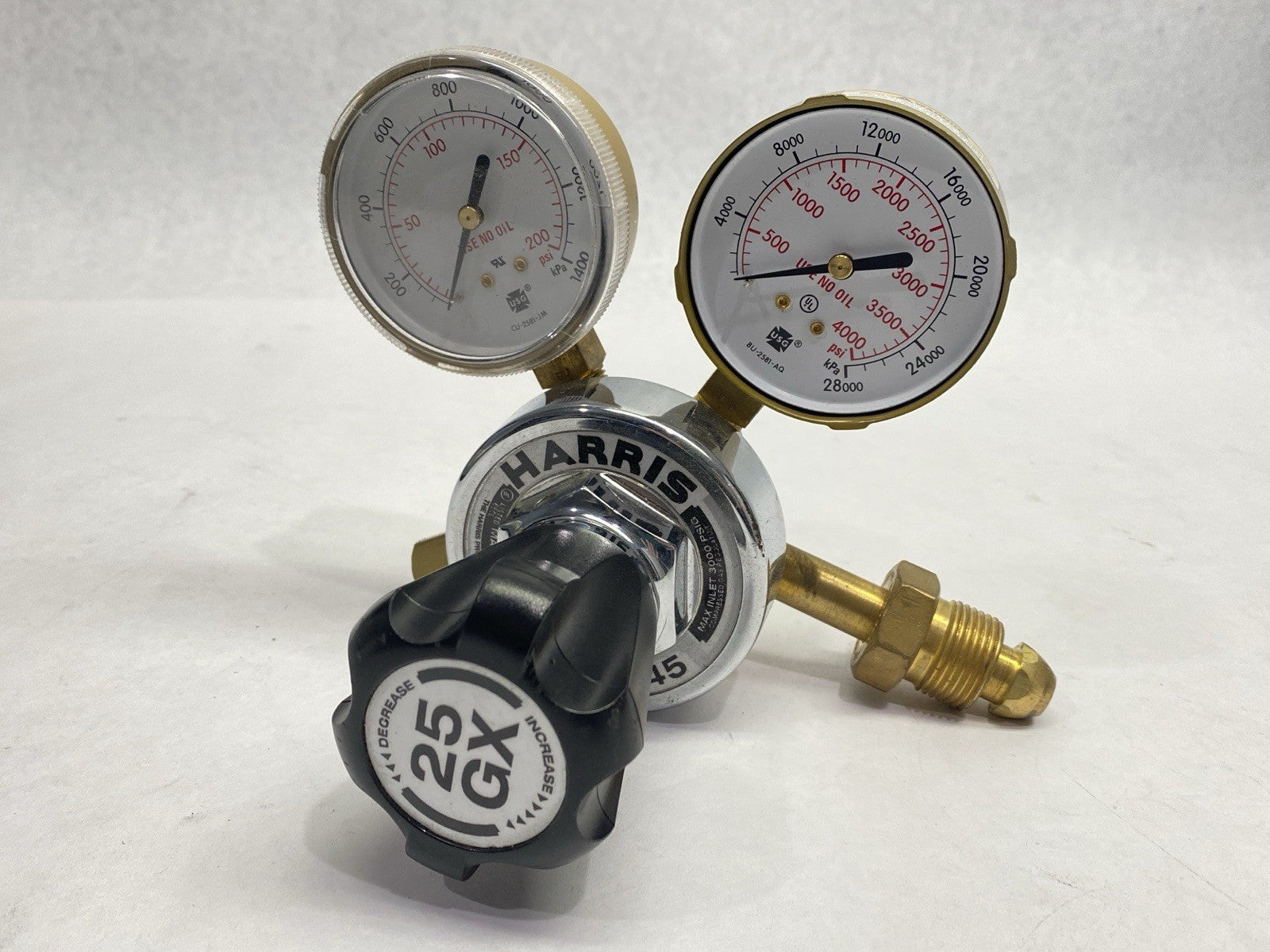 25GX-145 | Harris Single Stage Compressed Gas Regulator 3000 PSIG - Used - Maverick Industrial Sales