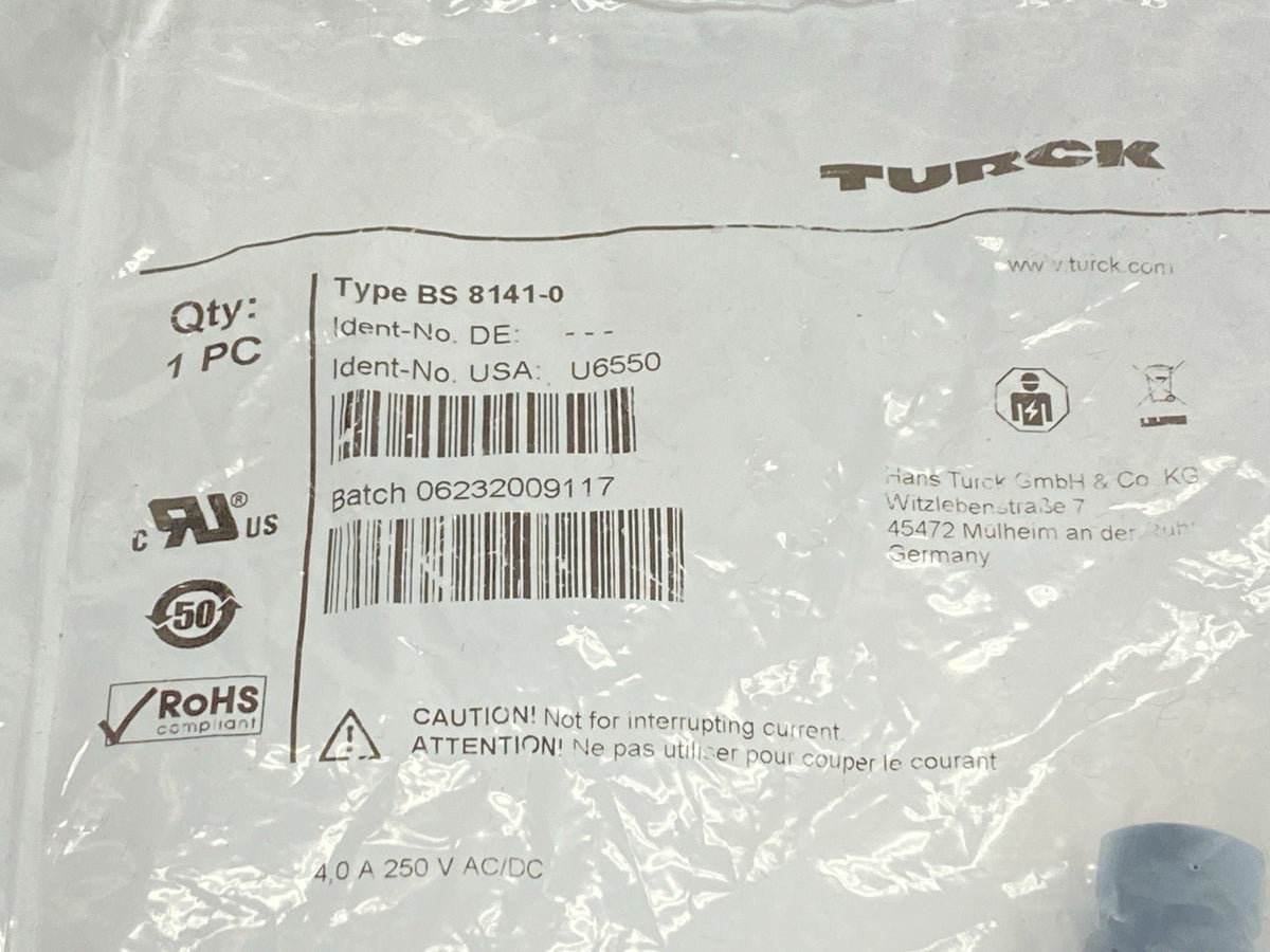 Bs8141 BS 8141-0,U6550 | Turck BS 8141-0 Field Wireable Connector M12 4-Pin M