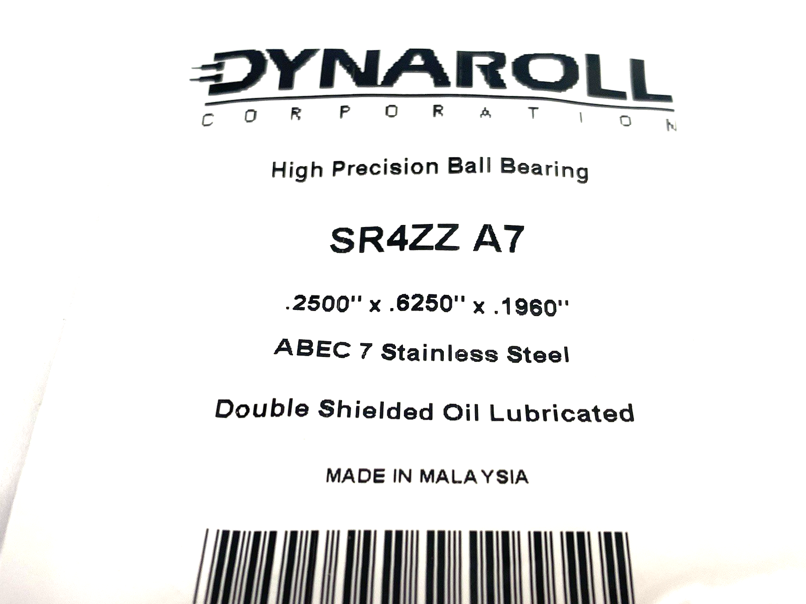 SR4ZZ A7 | Dynaroll Miniature Precision Ball Bearing, Double Shielded, Oil Lub. - New - Maverick Industrial Sales
