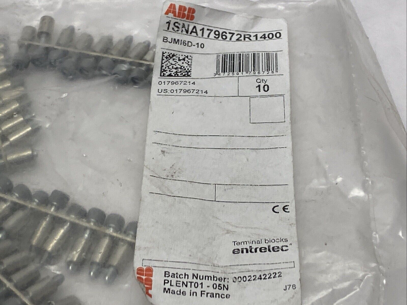 ABB Entrelec 1SNA179672R1400 Jumper Bar 10-Pole 6mm Space BJMI6D-10 PKG OF 10 - Maverick Industrial Sales