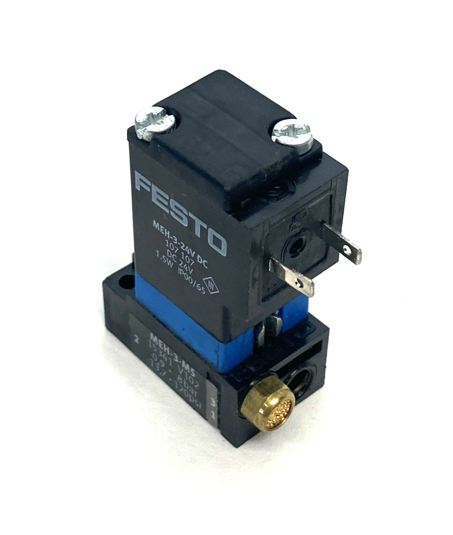 Festo MEH-3-M5 Solenoid Actuated Valve 3/2-way Direct Acting 15341 - Maverick Industrial Sales