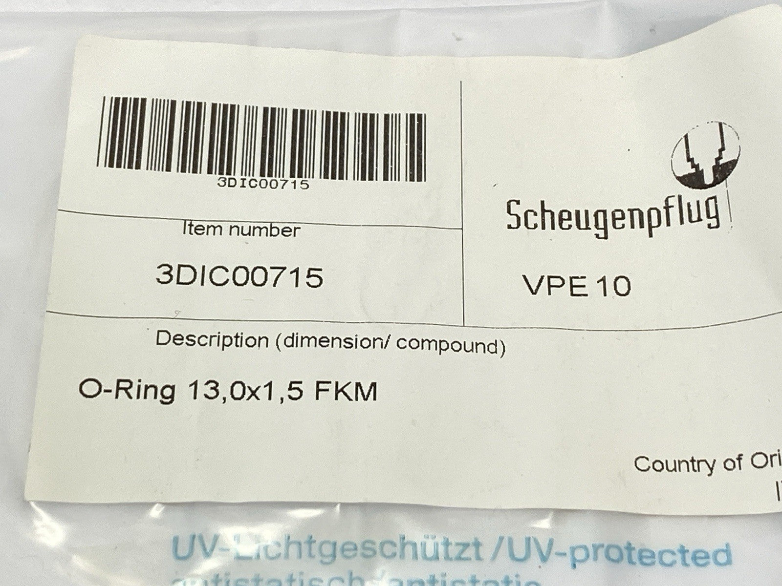 Scheugenpflug 3DIC00715 O-Ring VPE 10 13,0 x 1,5 FKM LOT OF 15 - Maverick Industrial Sales