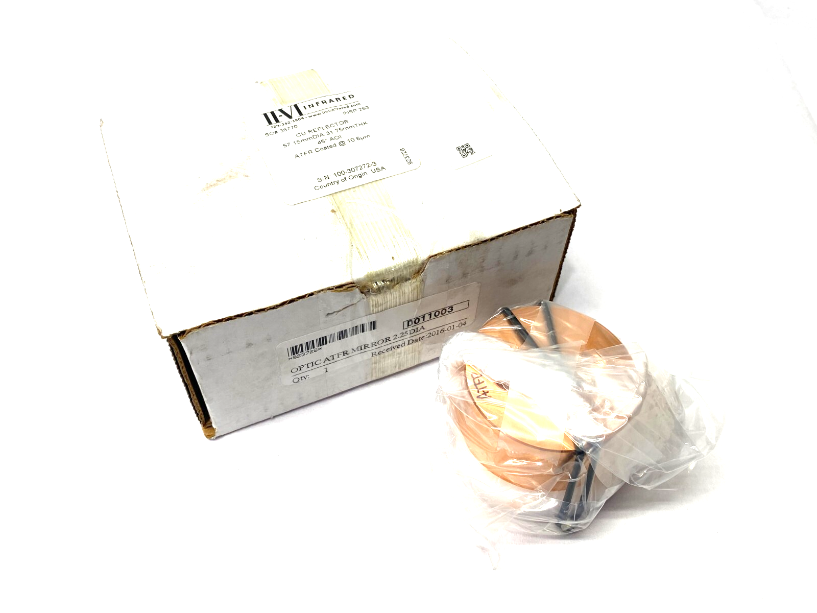 II-VI Infrared 923728 CU Reflector 57.15mm Dia. 31.75mm Thick, 45 Degree AOI - Maverick Industrial Sales
