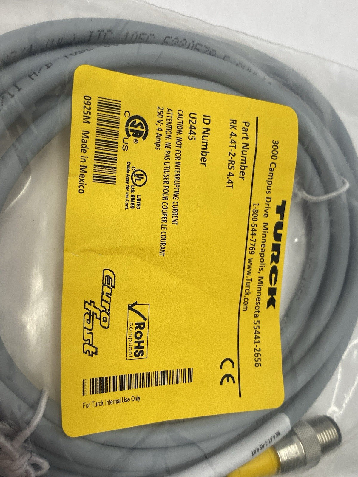 RK 4.4T-2-RS 4.4T | Turck Eurofast Sensor/Actuator Extension Cable U2445 - New - Maverick Industrial Sales