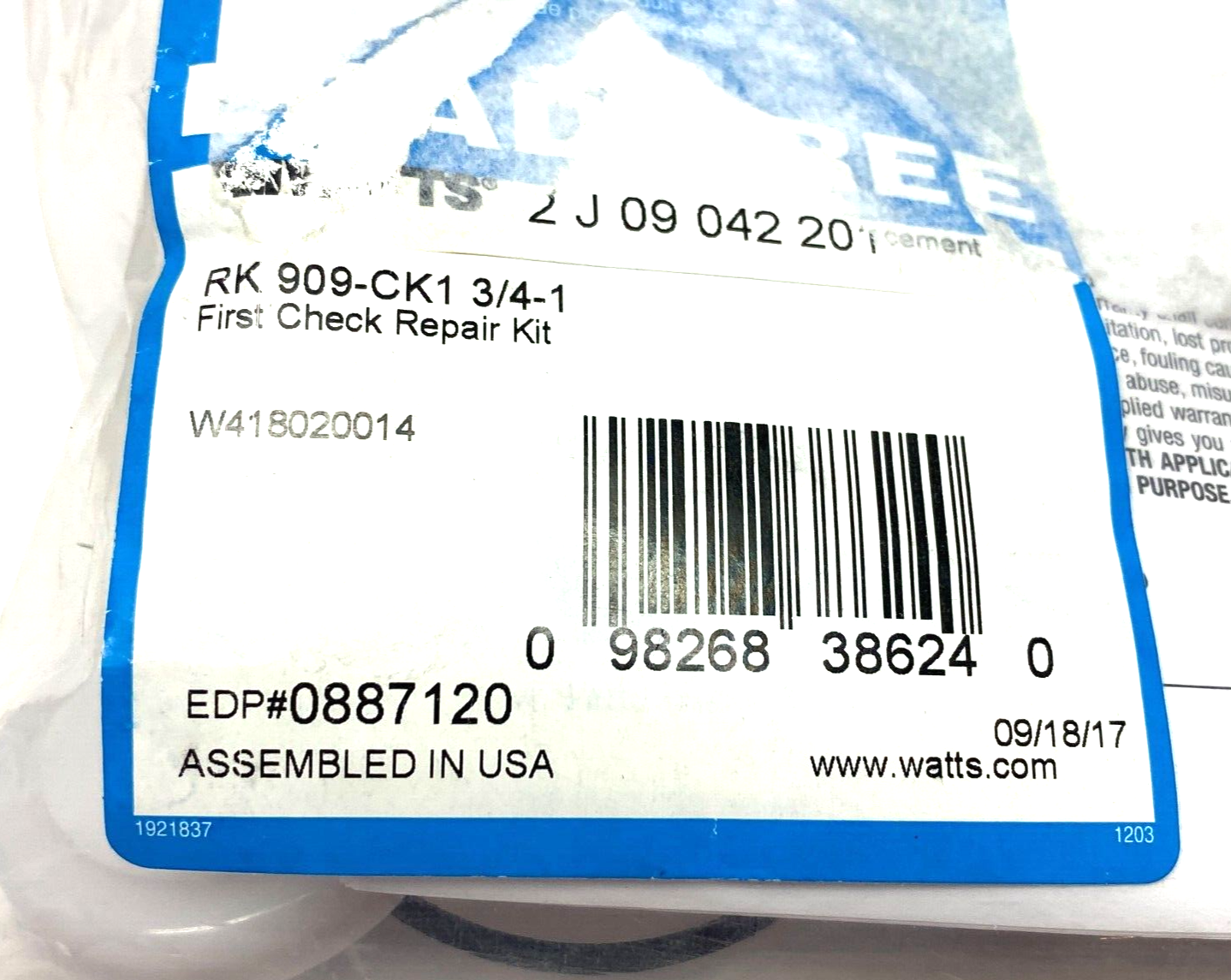 Watts RK 909-CK2 3/4-1 Backflow Prevention Check Valve Repair Kit - Maverick Industrial Sales