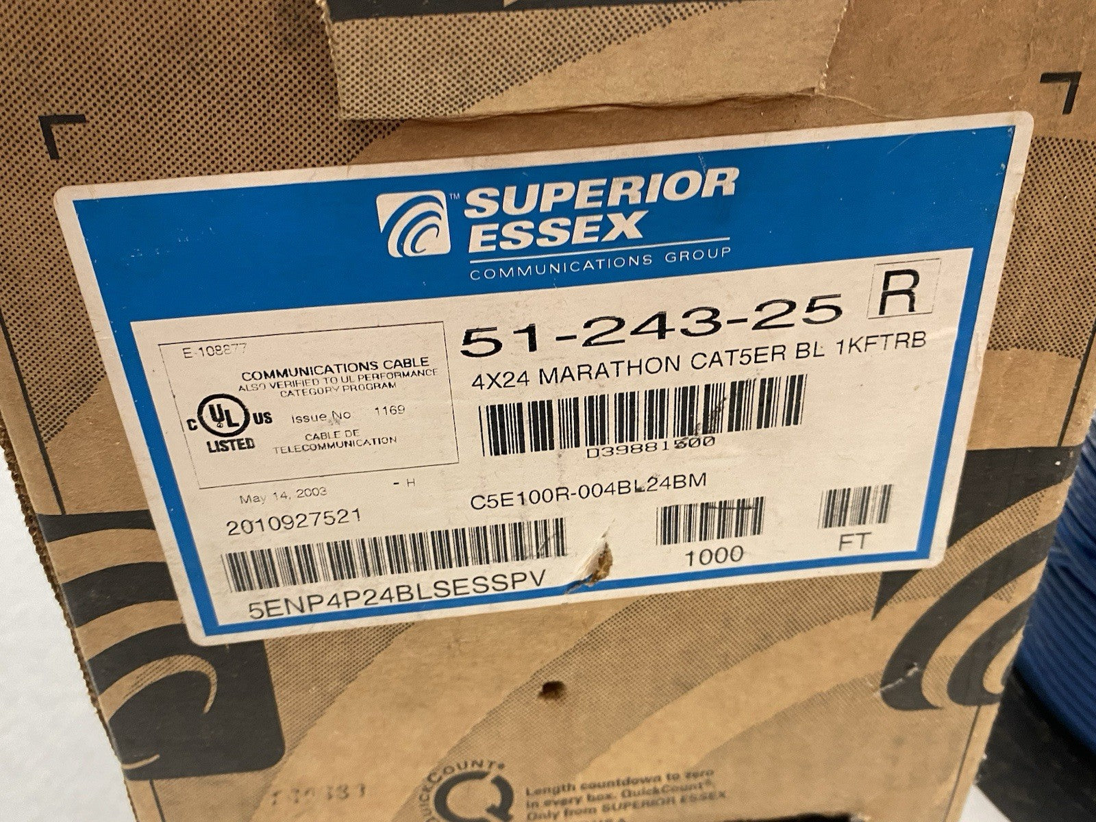 51-243-25 | Superior Essex Marathon LAN® Cat5e Cable 4/24 Blue BOX OF 11 POUNDS - Open box - Maverick Industrial Sales