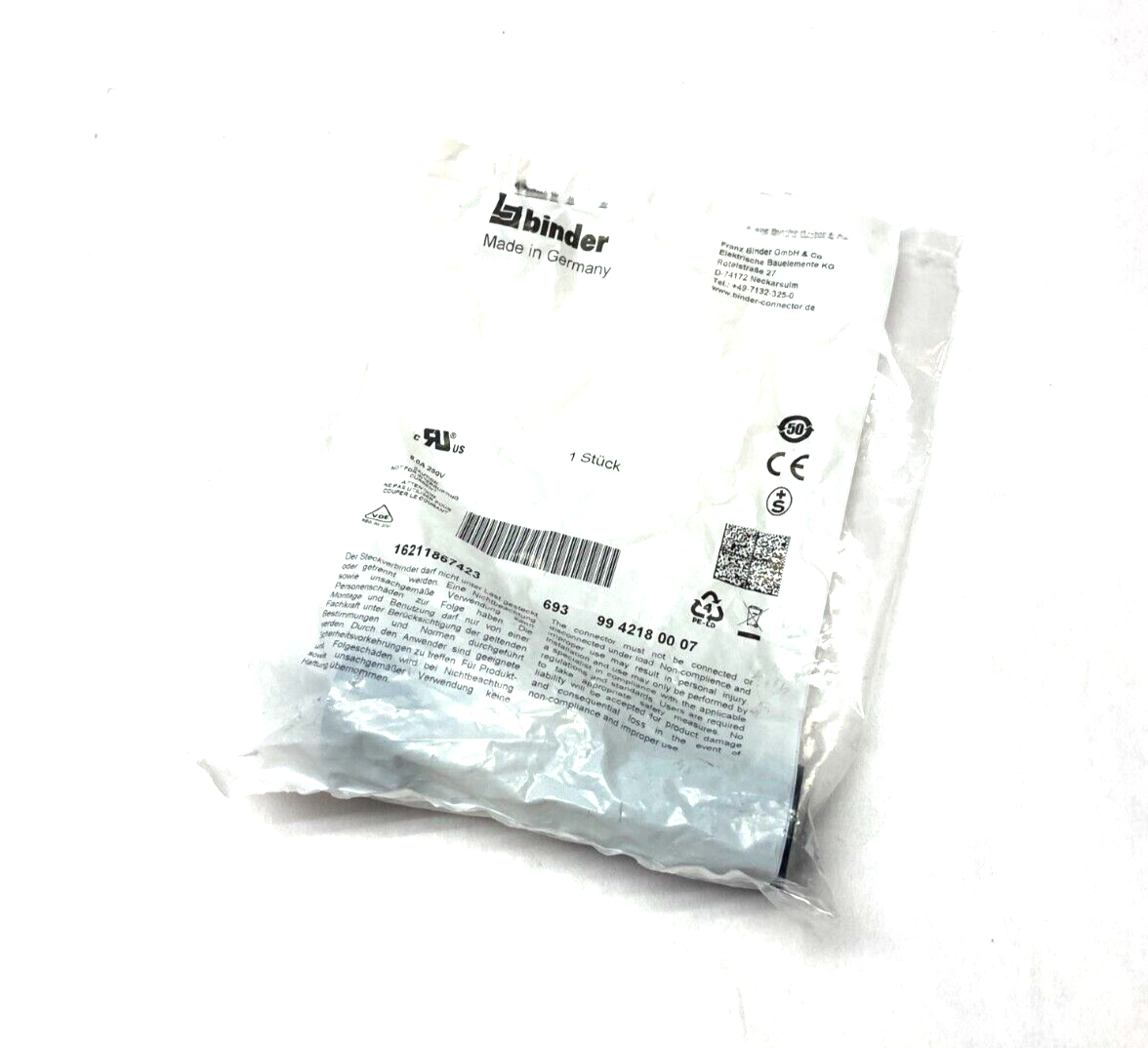 Binder 9942180007 RD24 Female Cable Connector Contacts: 6+PE, 6.0-8.0mm IP67 - Maverick Industrial Sales