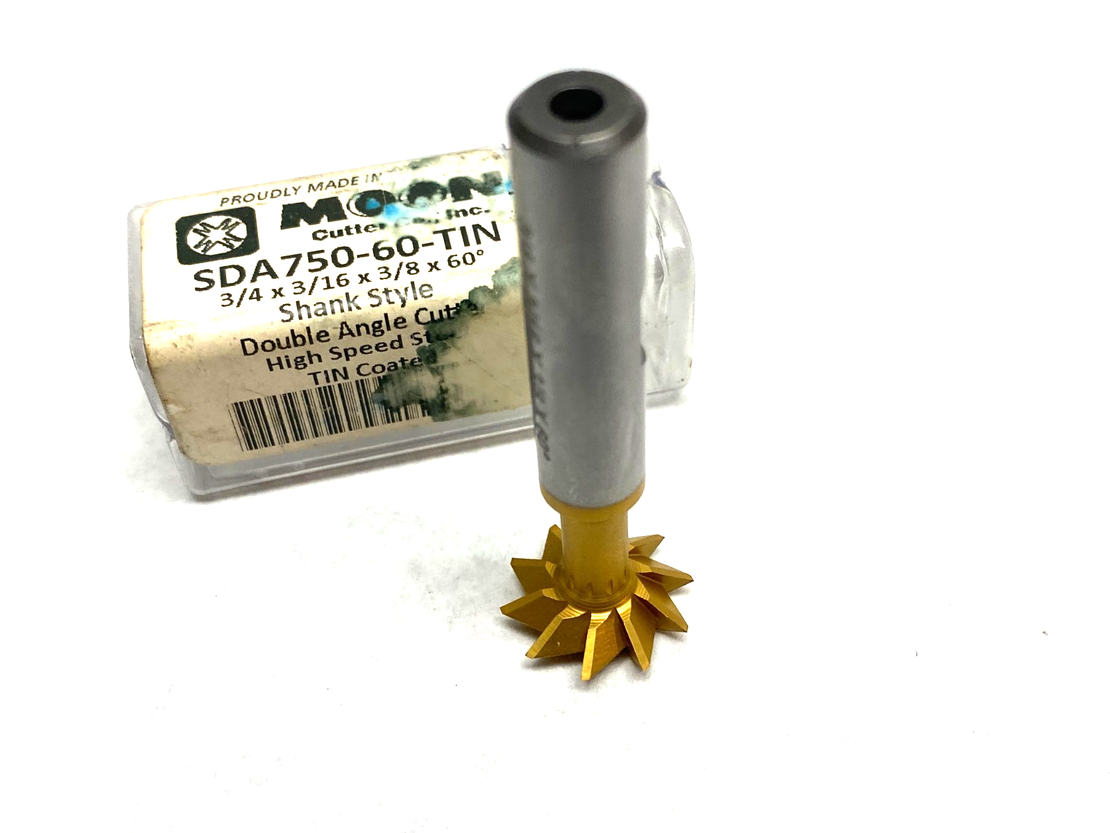 Moon SDA750-60-TIN Shank Style Double Angle Cutter 3/4 x 3/16 x 3/8 x 60° HSS - Maverick Industrial Sales