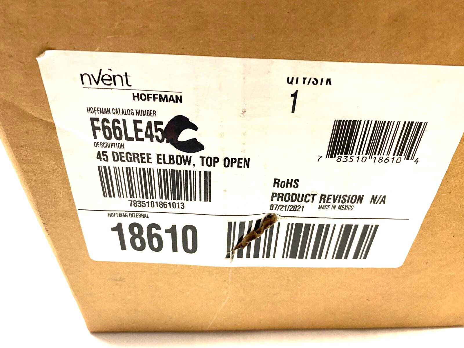 Hoffman F66LE45C nVent Lay-In Wireway Elbow, Outside Open, Gray 6" x 6" - Maverick Industrial Sales
