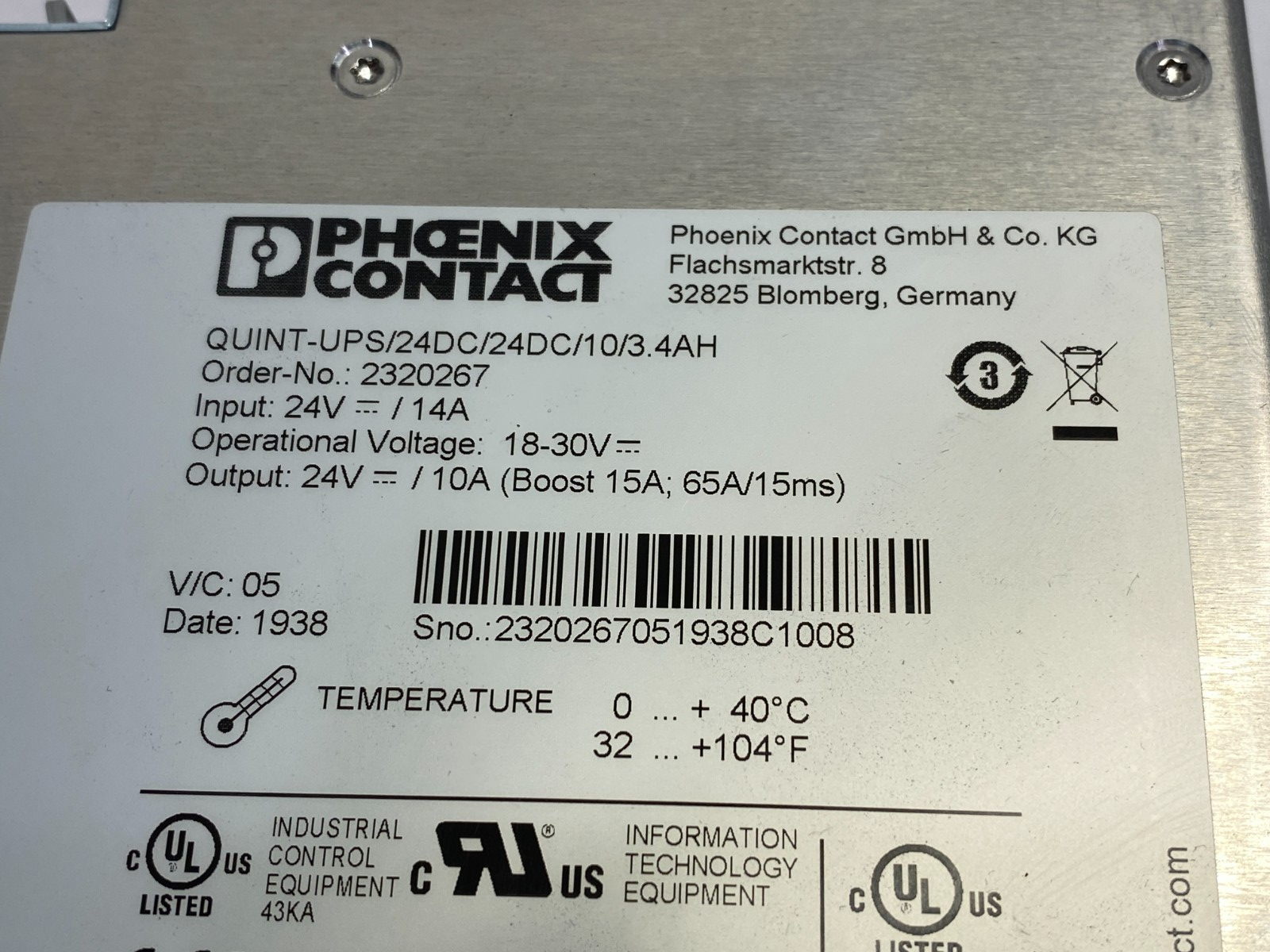 Phoenix Contact QUINT-UPS/24DC/24DC/10/3.4AH Power Supply 2320267 - Maverick Industrial Sales
