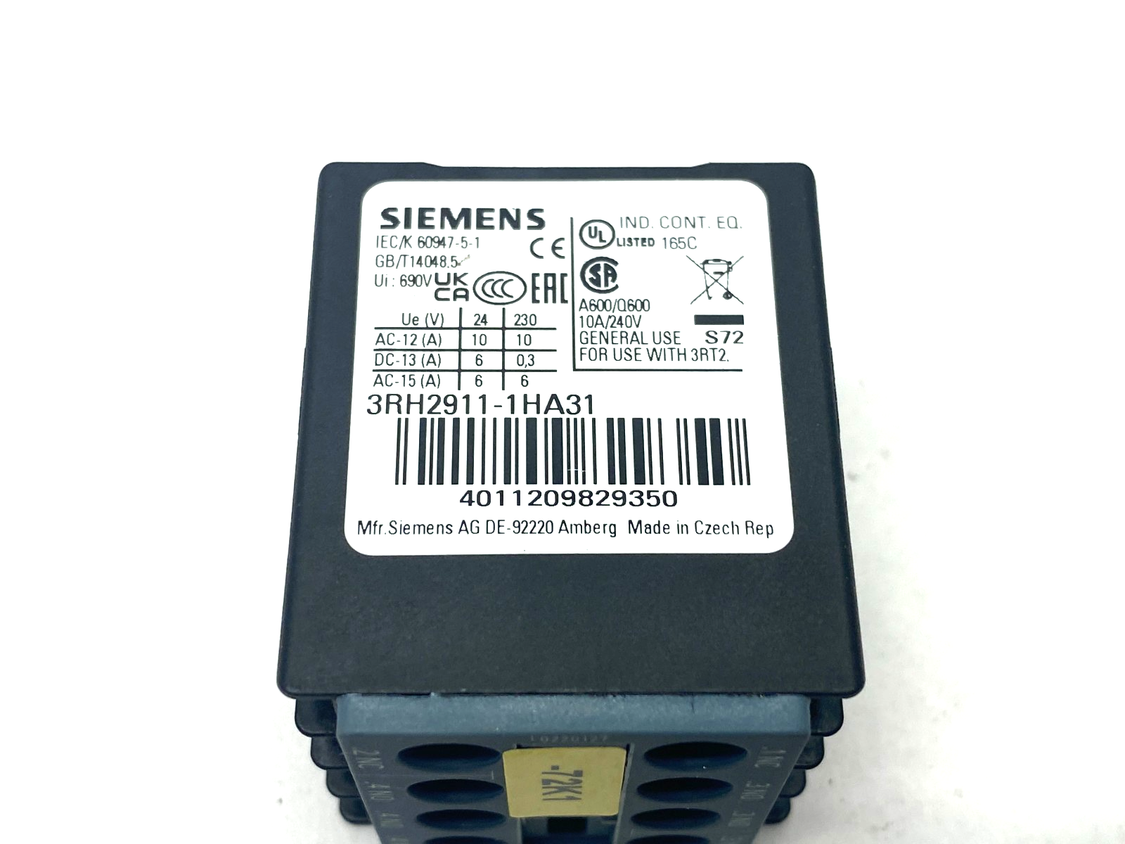 Siemens 3RH2911-1HA31 Auxiliary Switch Block 3NO+1NC - Maverick Industrial Sales