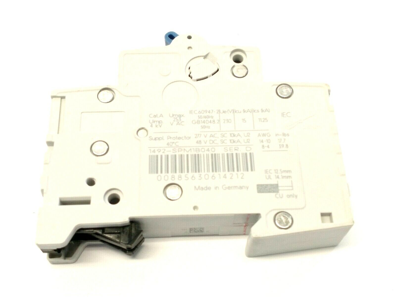 Allen Bradley 1492-SPM1B040 Ser. D Miniature 4A Circuit Breaker 277VAC 48VDC - Maverick Industrial Sales