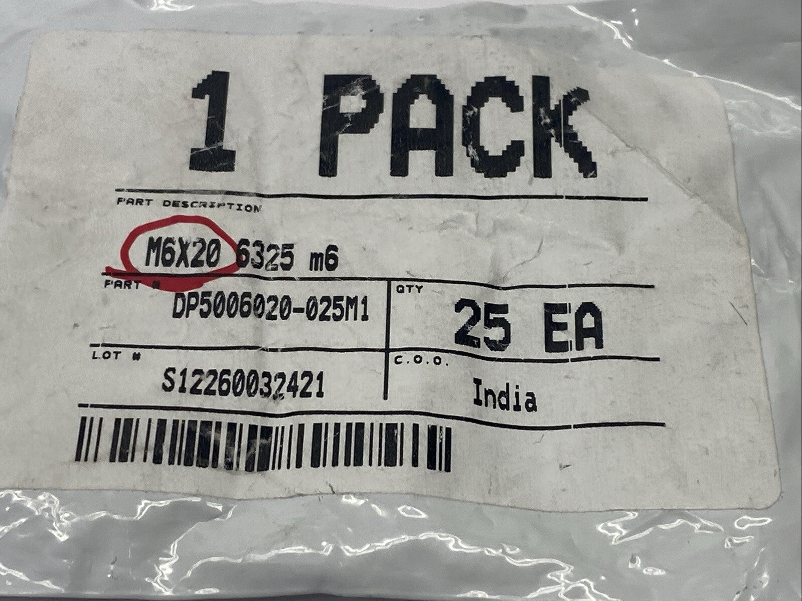 DP5006020-025M1 Screws M6x20 6325 m6 PKG OF 25 - Maverick Industrial Sales
