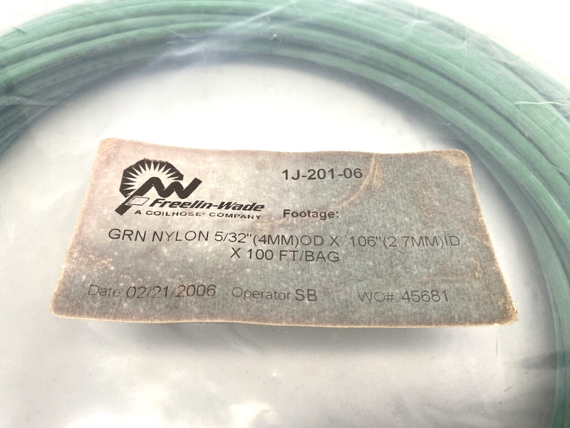 Freelin-Wade 1J-201-06 Green Nylon Tubing 5/32"OD x .106" ID x 100' Length 2006y - Maverick Industrial Sales