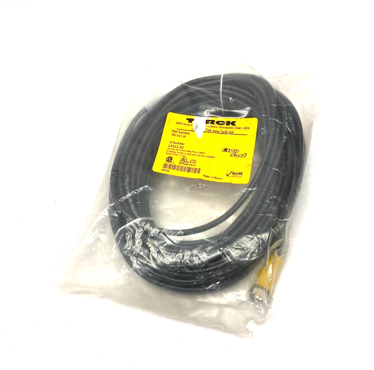 Turck RKC 8.6T-20 Eurofast Single Ended Cordset M12 8-Pin Female U5312-30 - Maverick Industrial Sales
