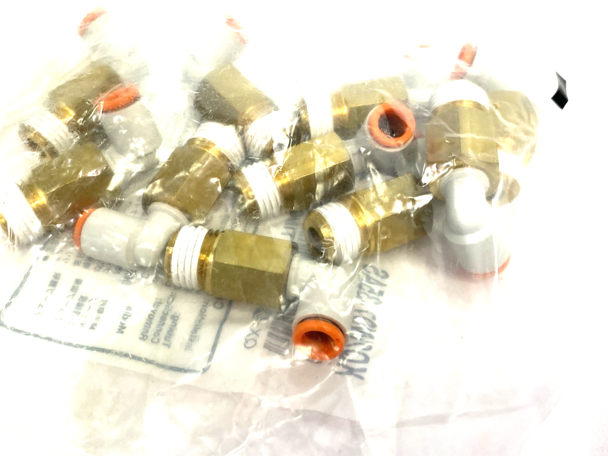 KQ2W07-34AS | SMC One-Touch Extended Male Elbow Fitting, 1/4" Tube OD, 10-PACK - New - Maverick Industrial Sales