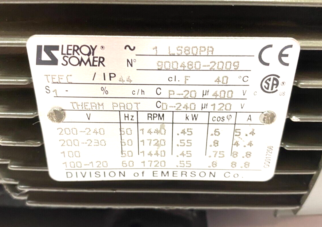 Varian 949-9325 Dual Stage Rotary Vane Vacuum Pump DS 302 Leroy Somner Motor - Maverick Industrial Sales