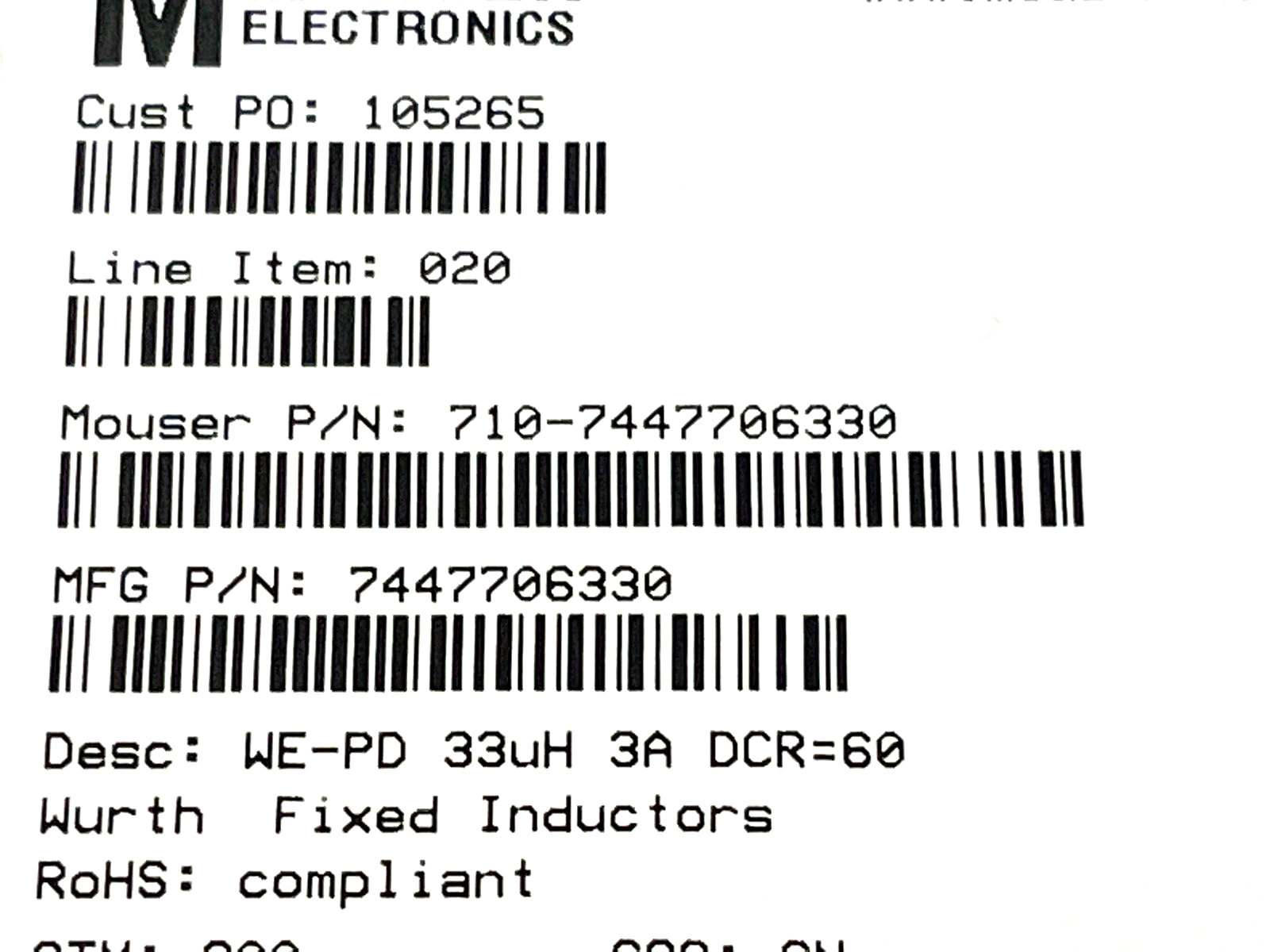 Wurth Elektronik 7447706330 Power Inductors SMD WE-PD 33uH 3A DCR=60mOhms 10QTY - Maverick Industrial Sales