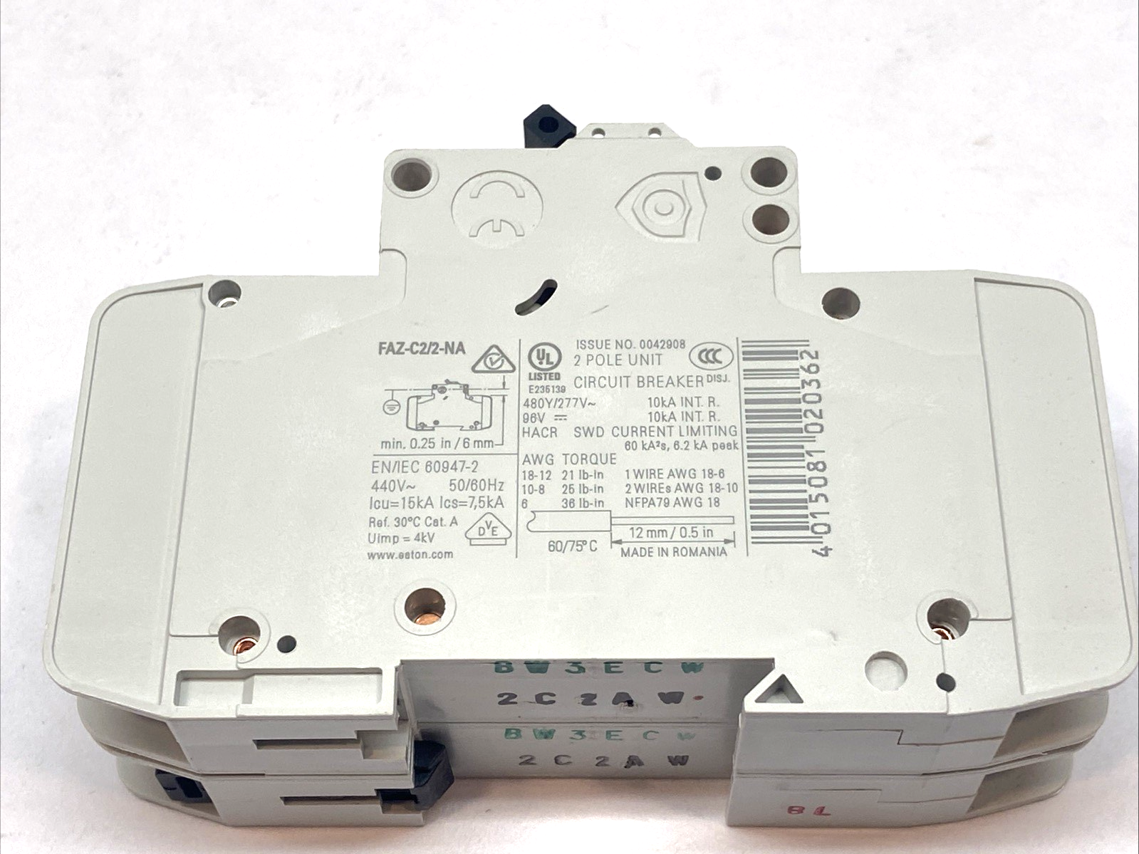 Eaton FAZ-C2/2-NA Miniature Circuit Breaker 2-Pole C-Curve 2A 102160 - Maverick Industrial Sales