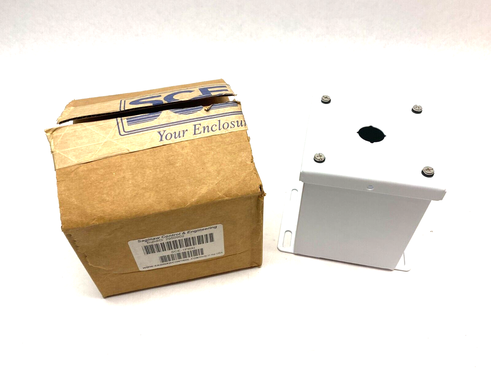 Saginaw Control & Engineering SCE-1PBXI Pushbutton Enclosure 4" x 4" White Steel - Maverick Industrial Sales