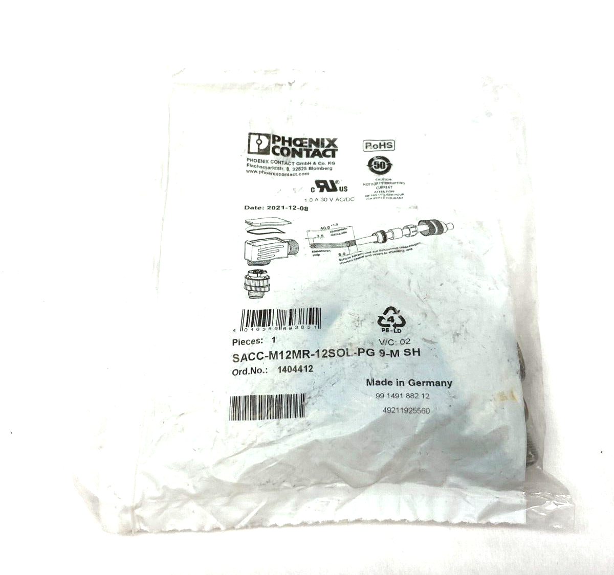 SACC-M12MR-12SOL-PG-9-M SH,1404412 | Phoenix Contact SACC-M12MR-12SOL-PG-9-M SH Angled Plug Connector 12-Pos 1404412 - New - Maverick Industrial Sales