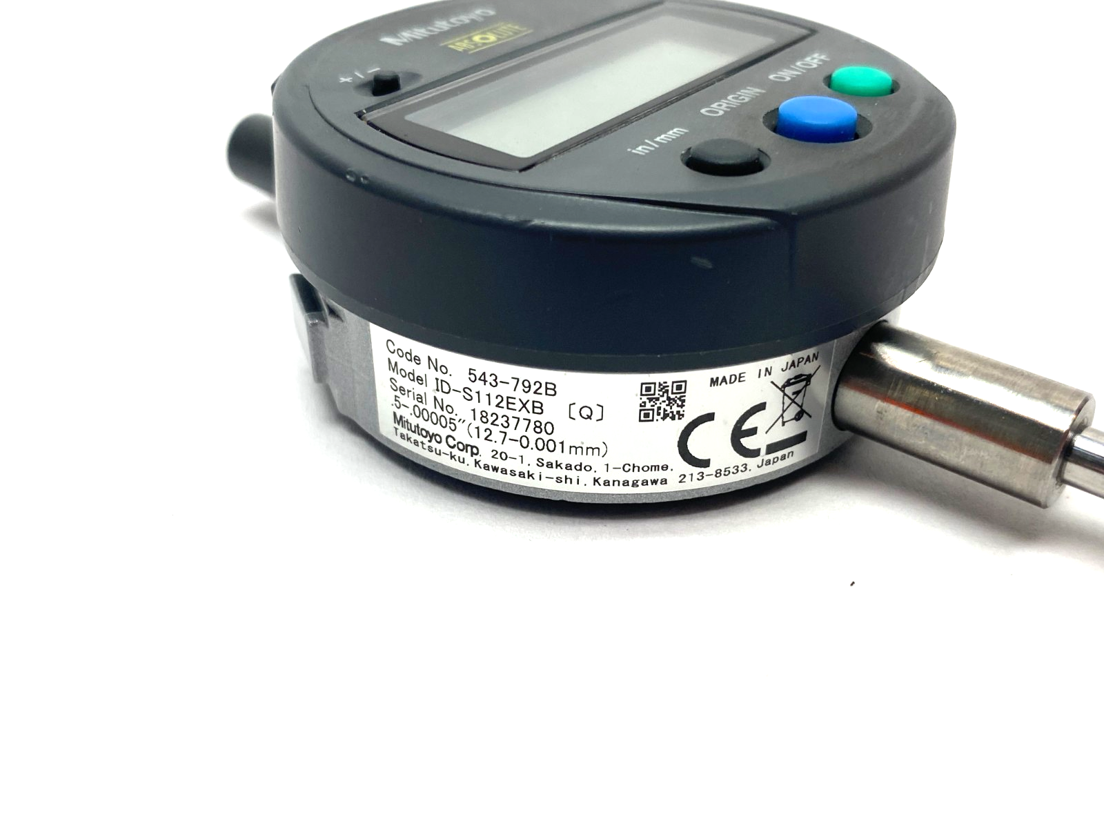 Mitutoyo 543-792B ABSOLUTE Digimatic Indicator ID-S112EXB 12.7mm NEEDS BATTERY - Maverick Industrial Sales
