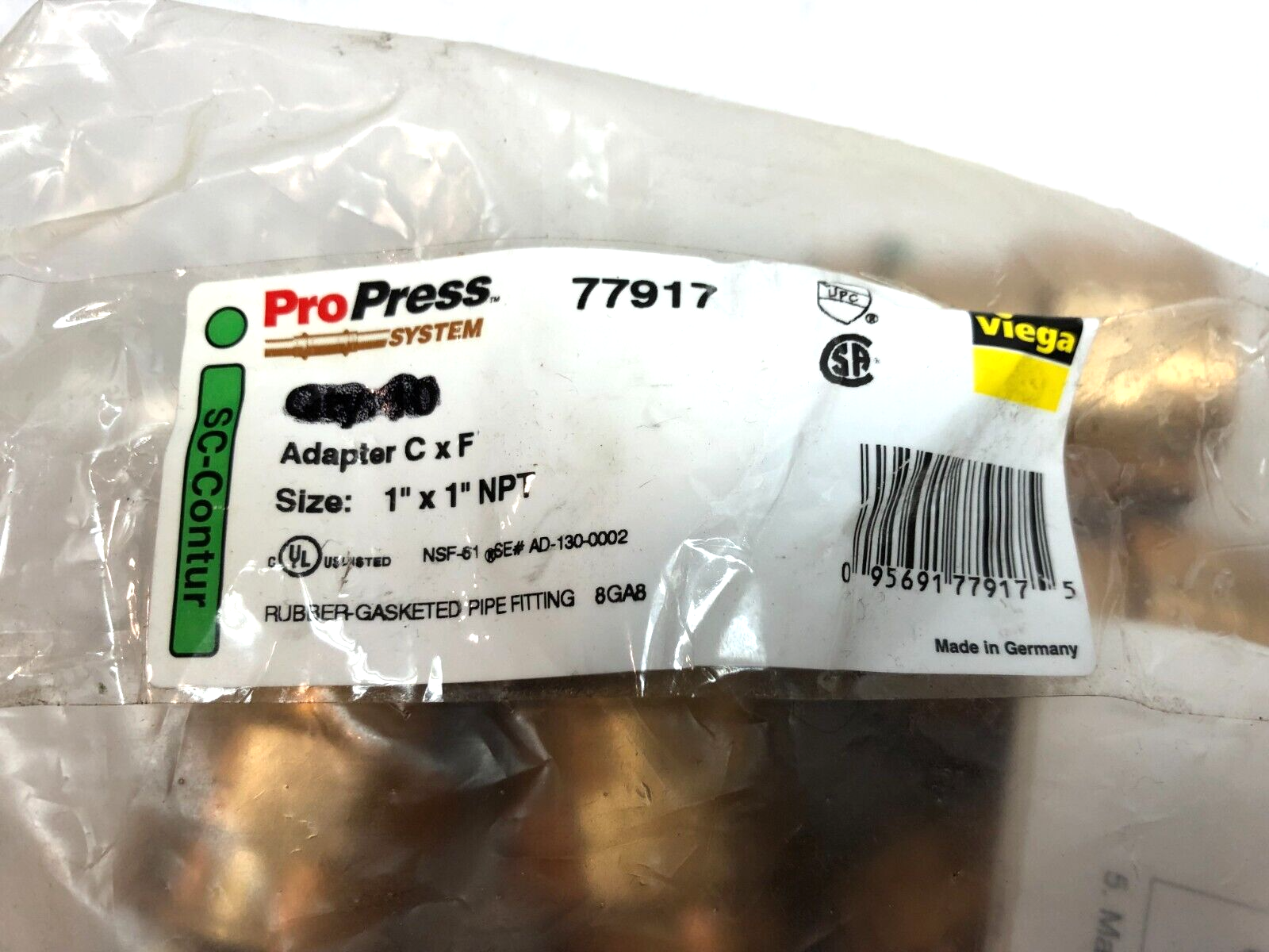 Viega 77917 ProPress Adapter Fitting, 1" x 1" NPT, C x F Female, Rigid - Maverick Industrial Sales