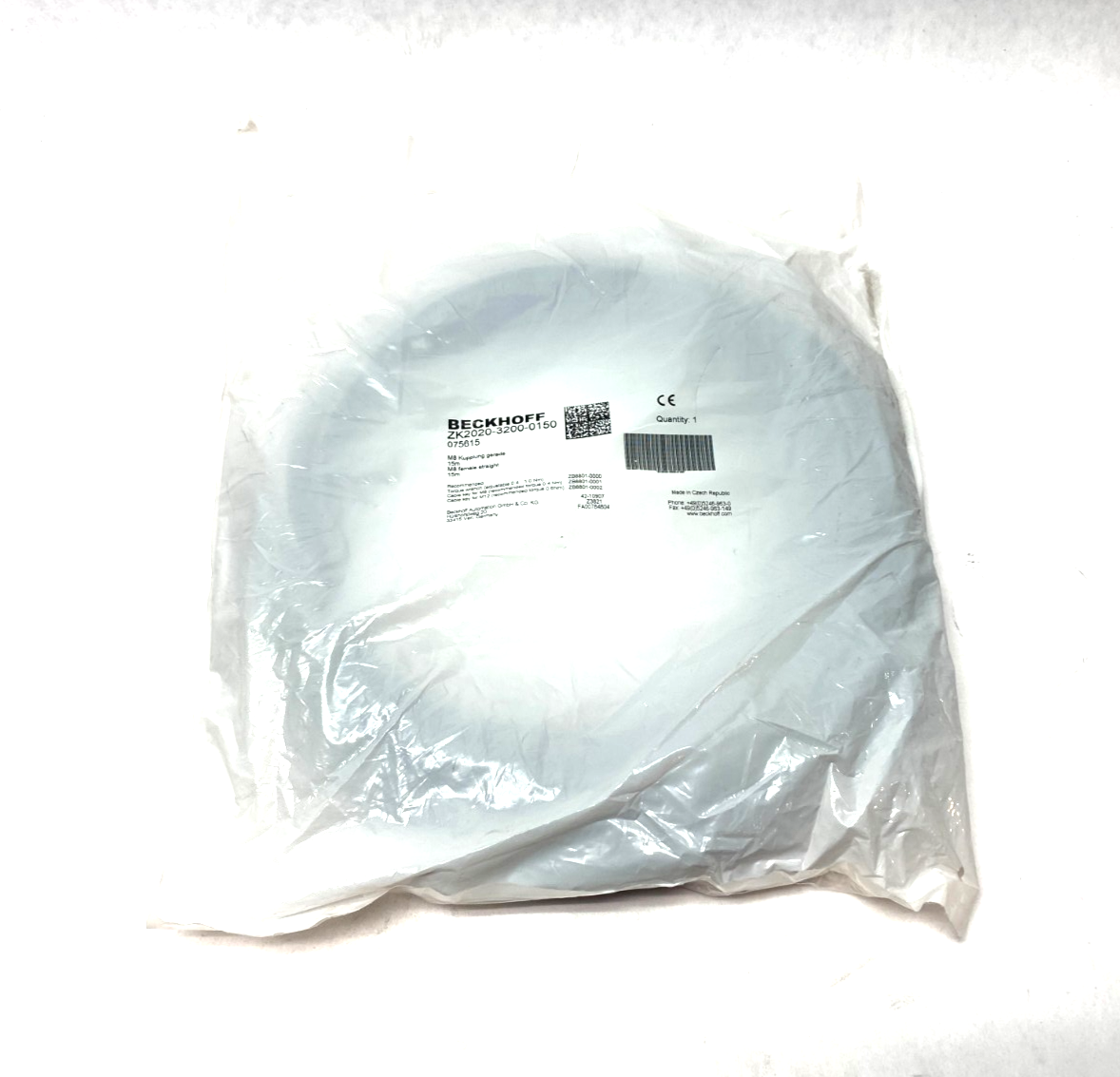 Beckhoff ZK2020-3200-0150 Single Ended Power Cable M8 Straight 4-Pin 15m 075615 - Maverick Industrial Sales