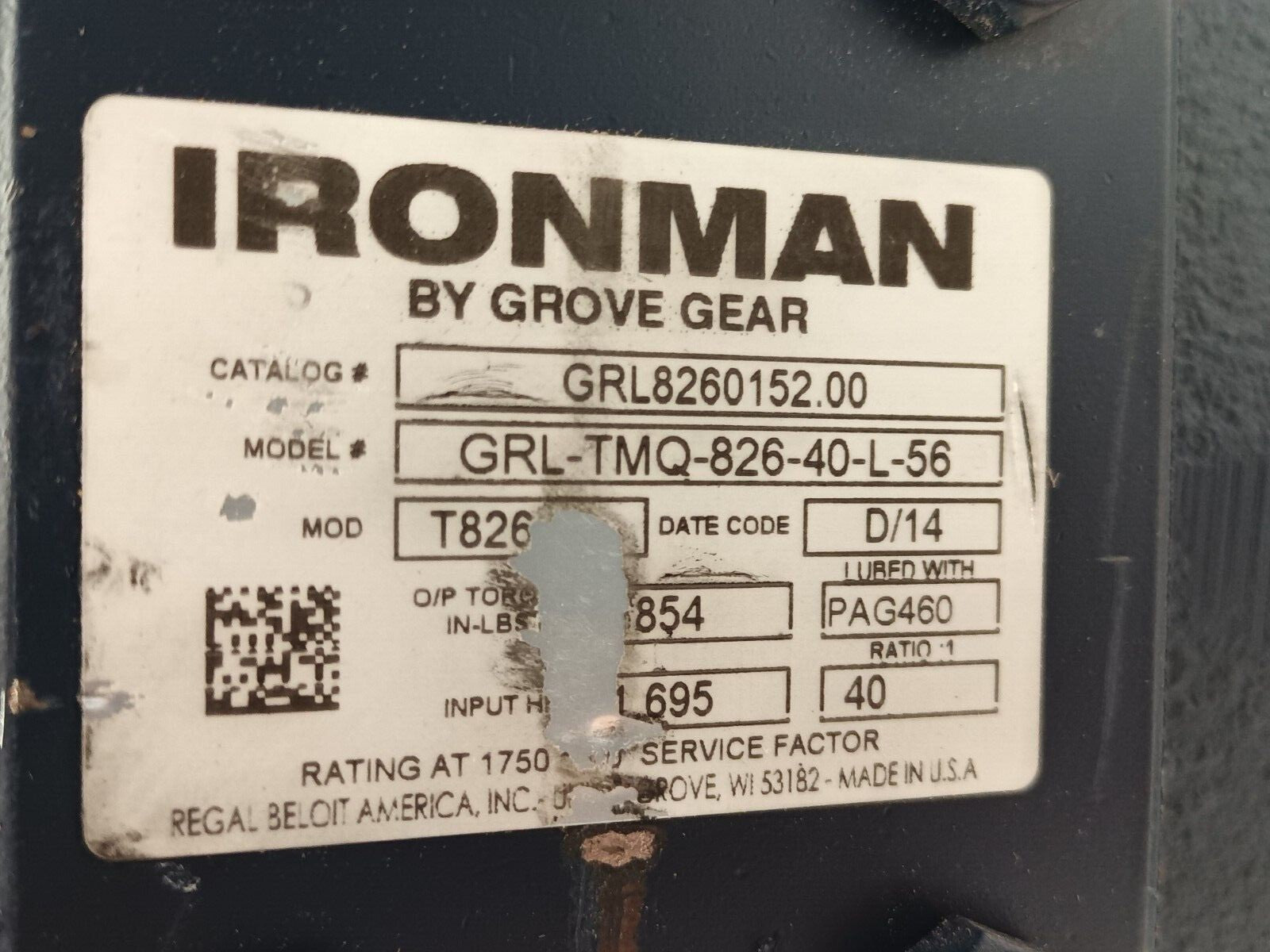 Grove Gear GRL8260152.00 Ironman Worm Reducer 40:1 GRL-TMQ-826-40-L-56 - Maverick Industrial Sales