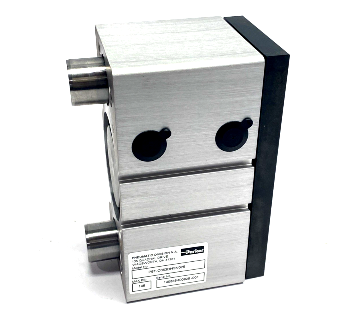 P5T-C063DHSN025 | Parker Pneumatic Guided Cylinder 145 PSI 63mm Bore 25mm Stroke - New – Open box - Maverick Industrial Sales