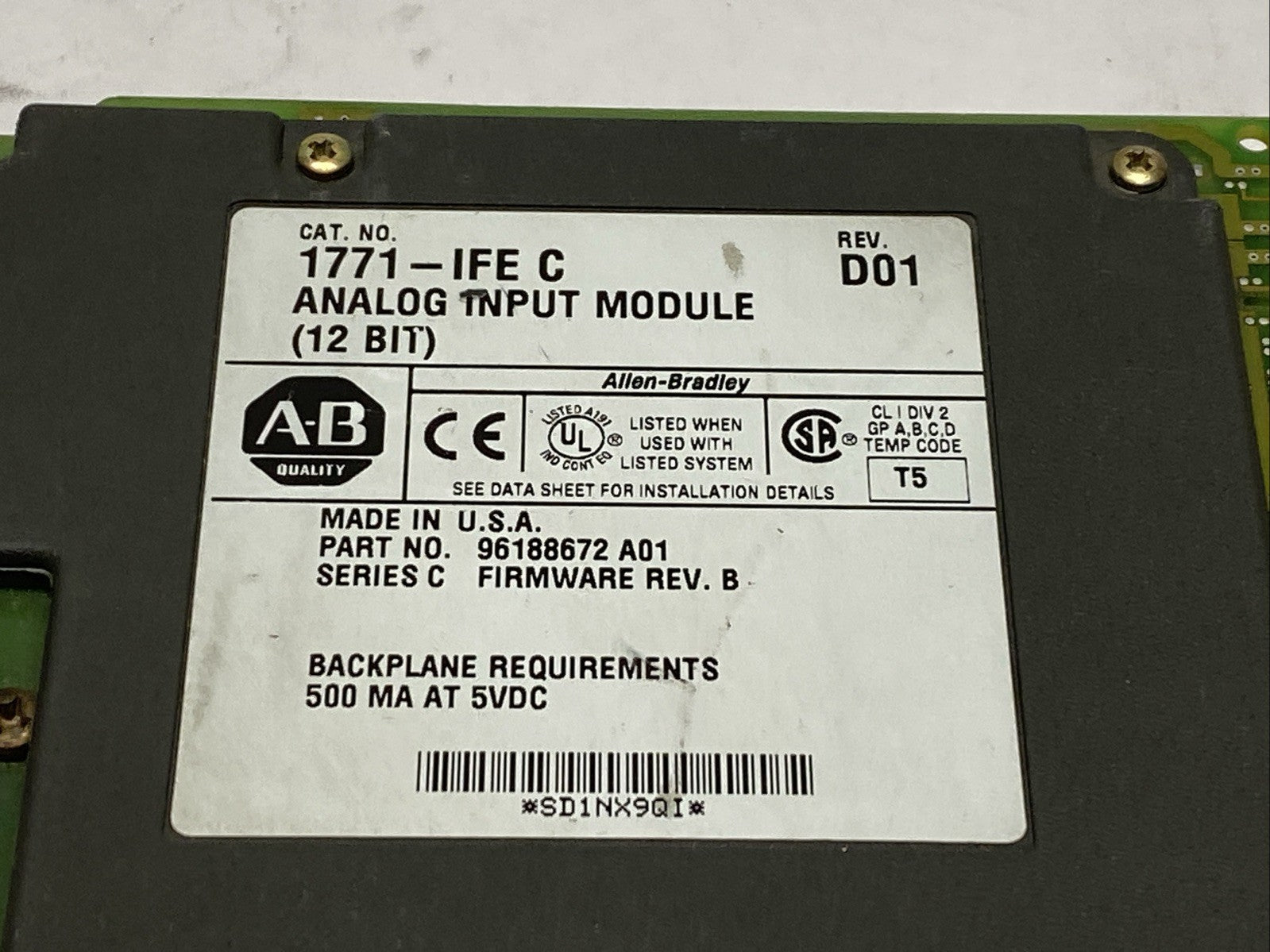 Allen Bradley 1771-IFE Ser C Rev D01 Analog Input Module 12 Bit FW Rev B - Maverick Industrial Sales
