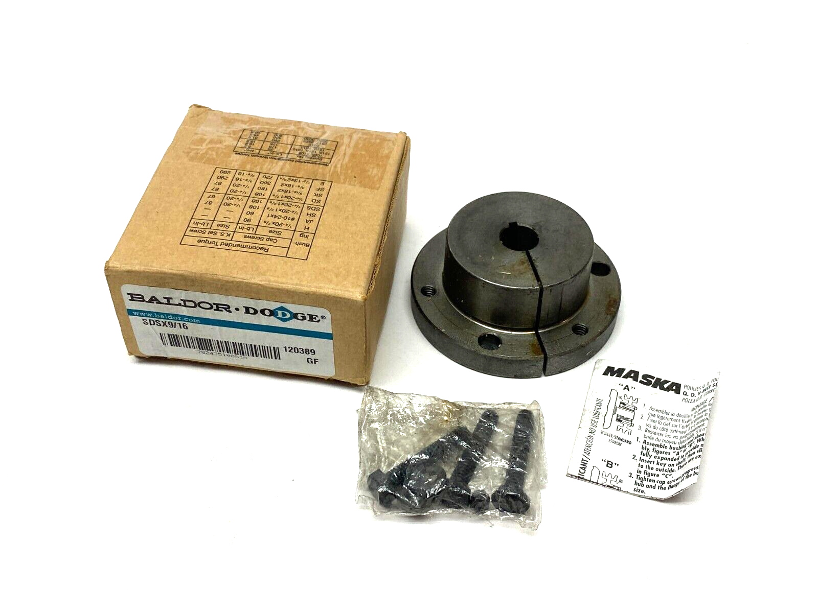 120389, SDSX9/16 | Baldor Dodge 120389 Heavy Duty MASKA Bushing SDSX9/16 - New – Open Box - Maverick Industrial Sales