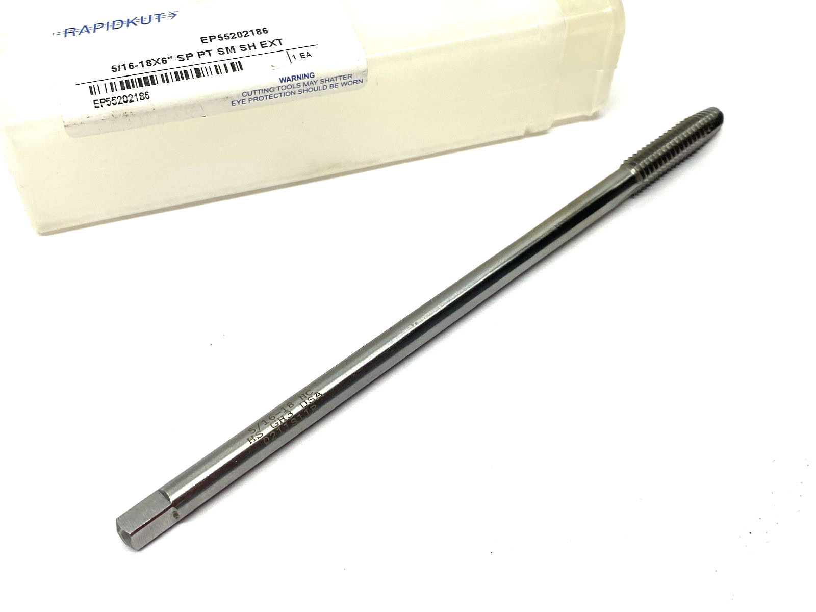EP55202186 | Rapidkut Spiral Point Extension Plug Tap 5/16-18 x 6" OAL, SM SH - New – Open box - Maverick Industrial Sales