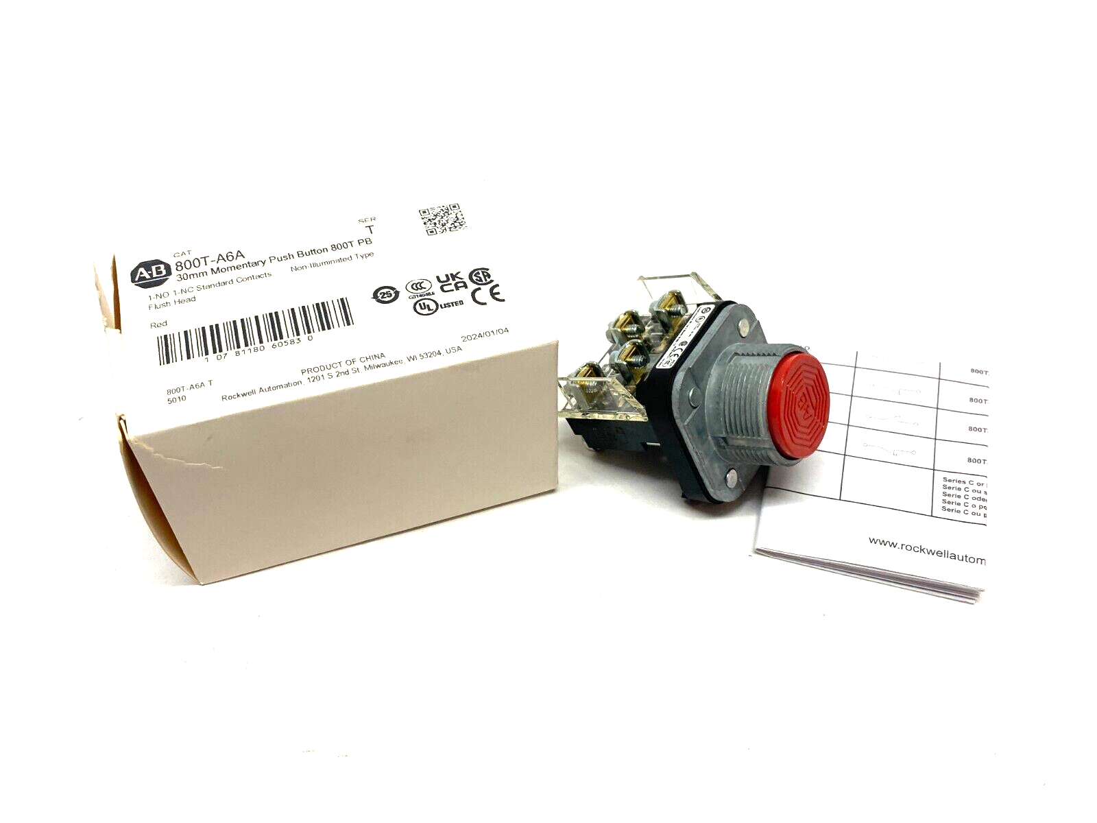 Allen Bradley 800T-A6A Ser. T Non-Illuminated Momentary Pushbutton Flush RED - Maverick Industrial Sales