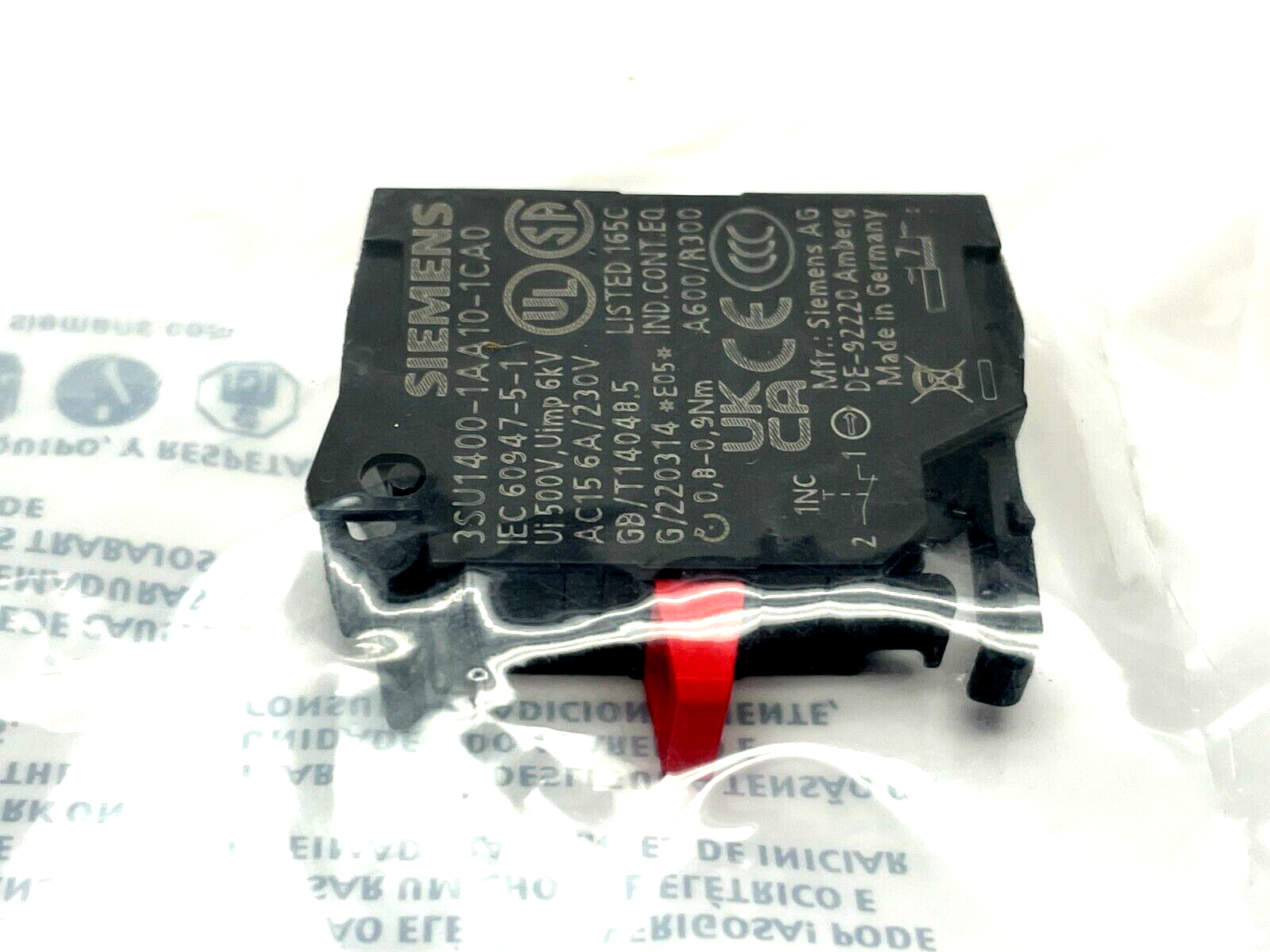 Siemens 3SU1400-1AA10-1CA0 Contact Module with 1 Contact Element, 1 NC - Maverick Industrial Sales