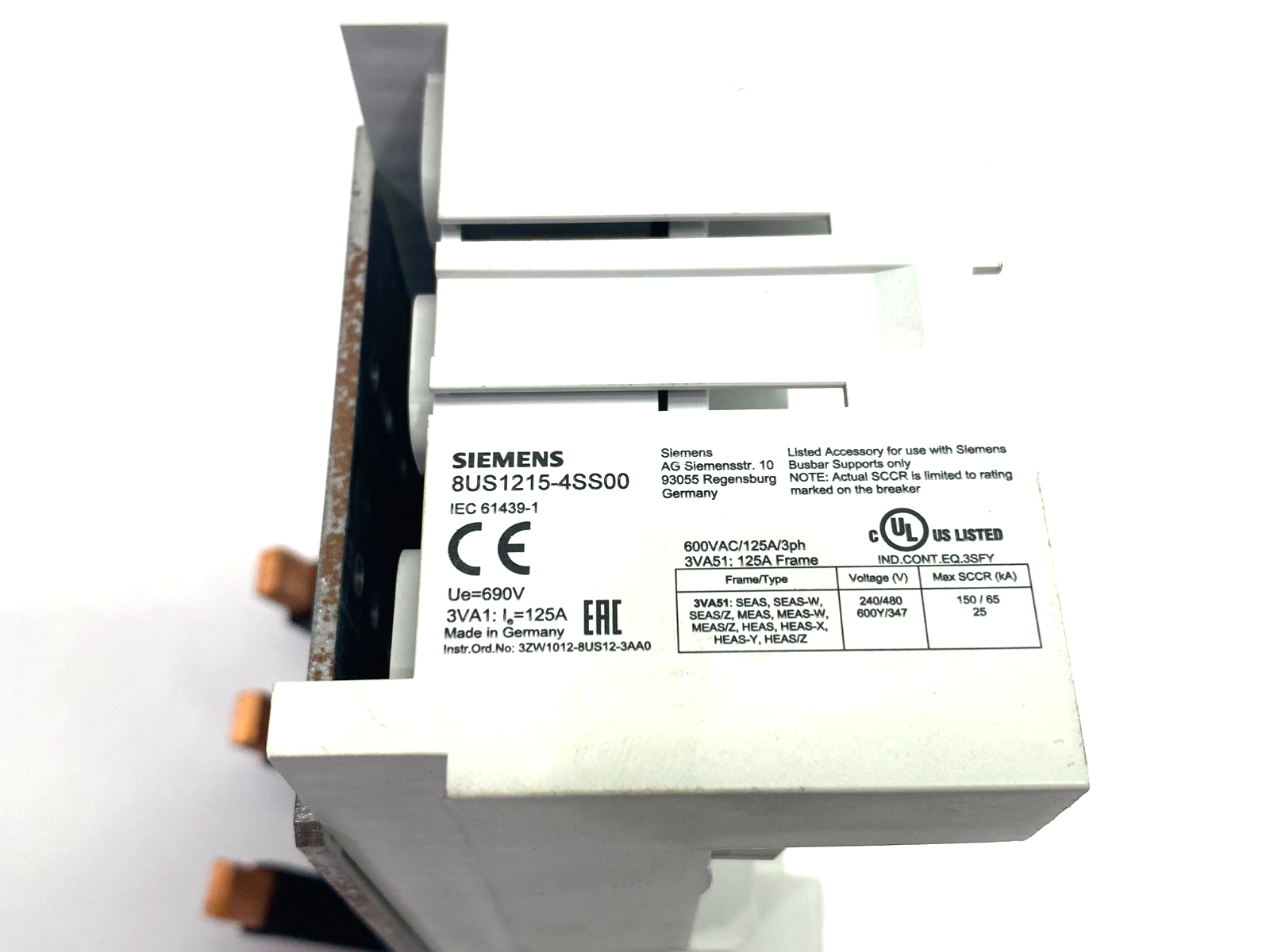 Siemens 8US1215-4SS00 Device Adapter, 3-Pole, 125A/600VAC/3-Ph - Maverick Industrial Sales