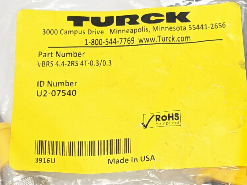 Turck VBRS 4.4-2RS 4T-0.3/0.3 Cable Cord Set Assembly U2-07540 - Maverick Industrial Sales