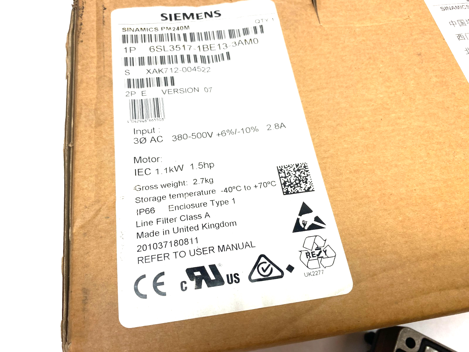 Siemens 6SL3517-1BE13-3AM0 SINAMICS PM240M Power Module G110M - Maverick Industrial Sales