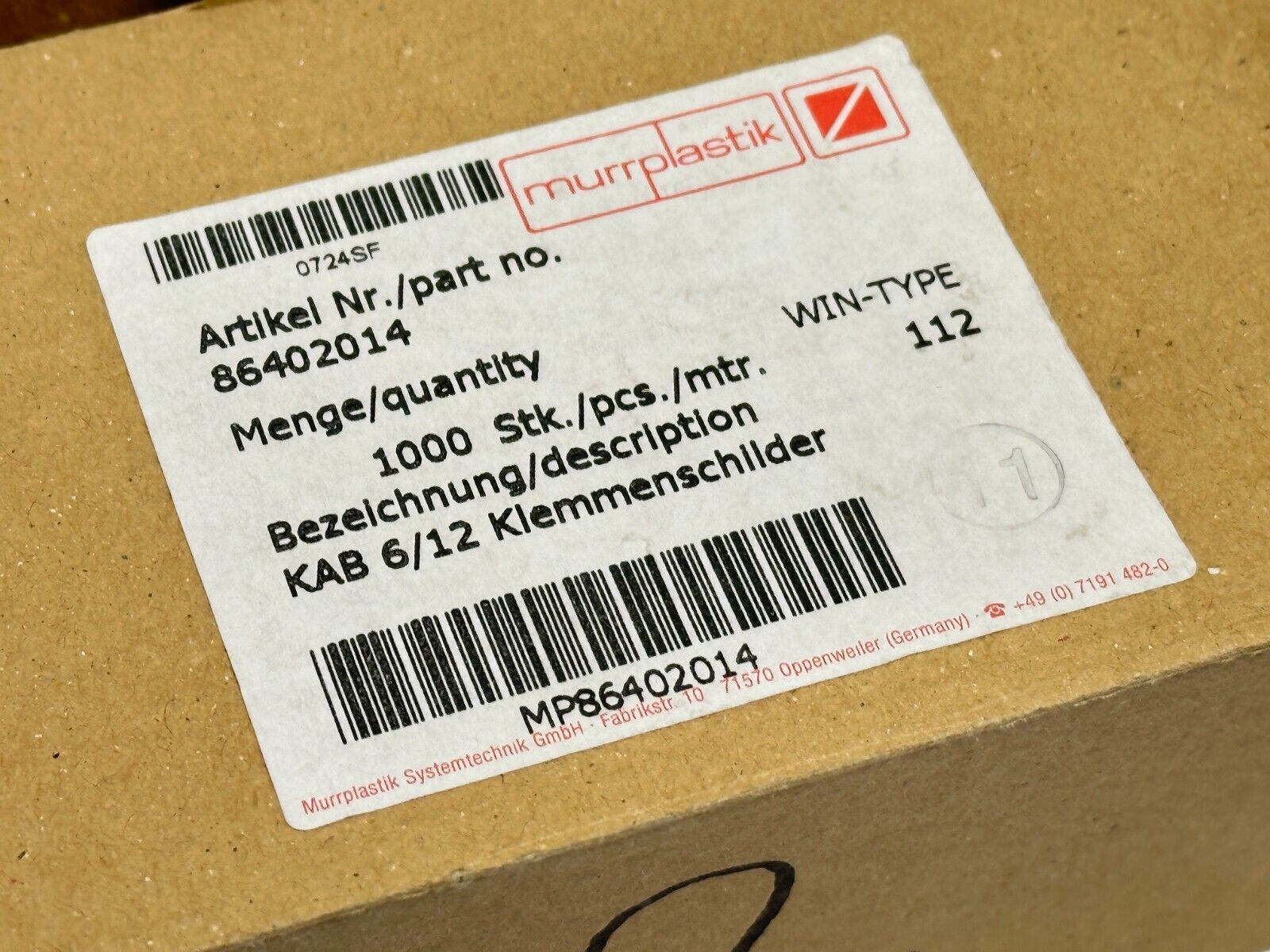 Murrplastik 86402014 Labeling Type KAB 6/12 WIN-Type 112 LOT OF 360 - Maverick Industrial Sales